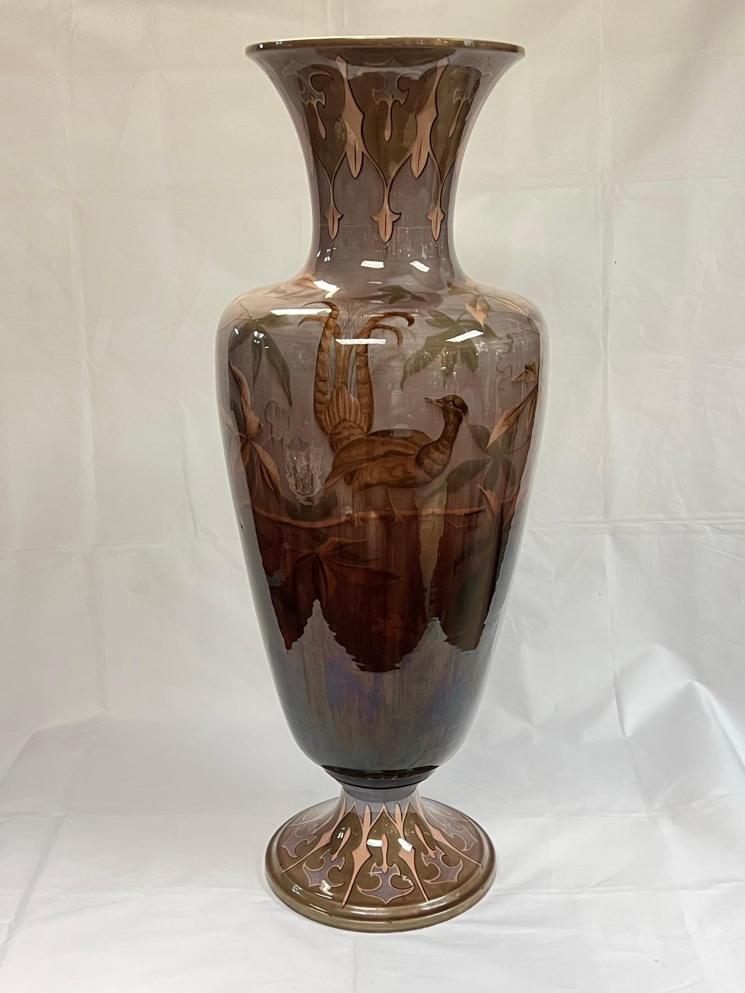 Monumental Austrian Glazed Faience Bird motif Vase by Gerbing & Stephan  For Sale 4