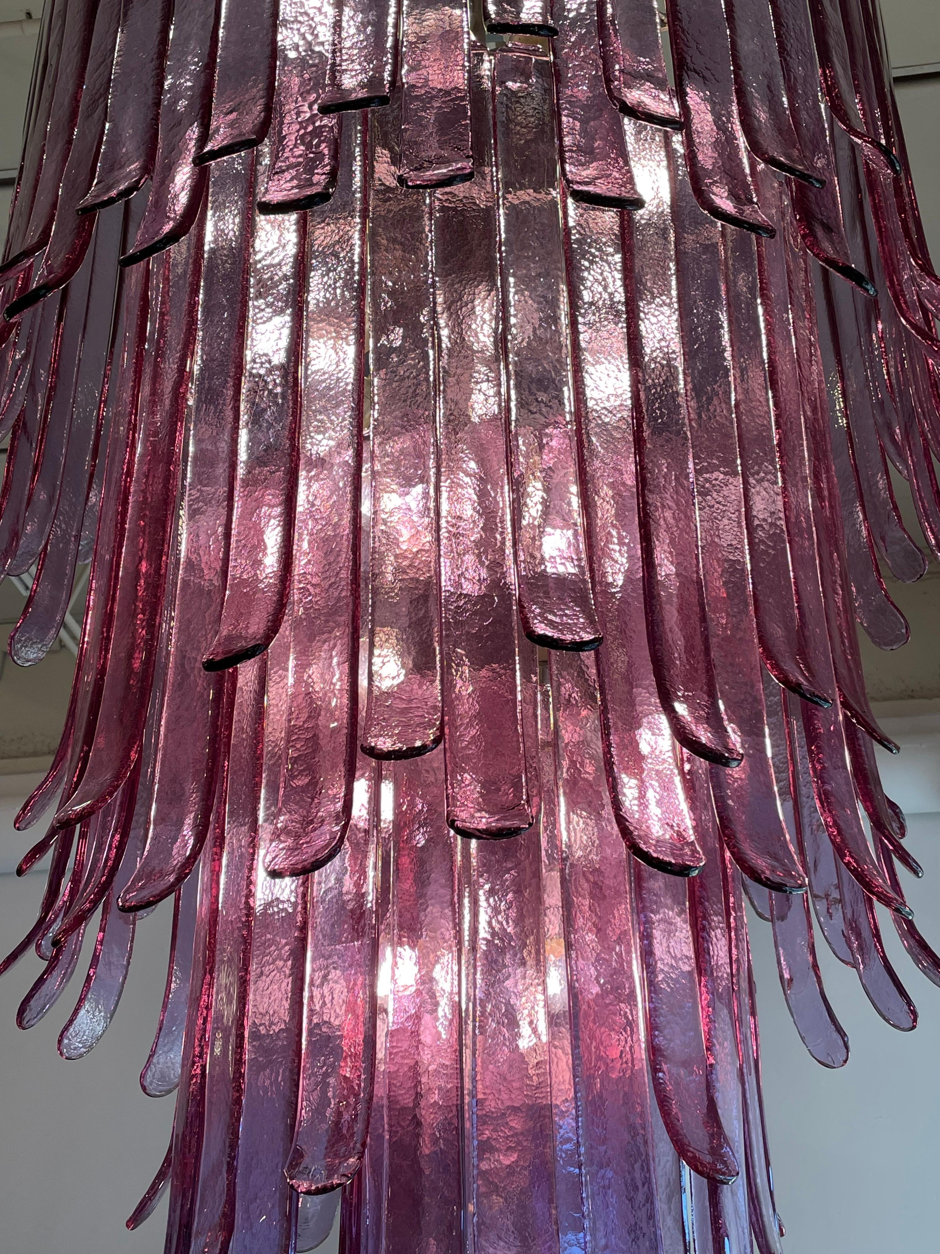 Mid-Century Modern Monumental A.V. Mazzega 4-Tier Lilac Murano Glass Chandelier For Sale