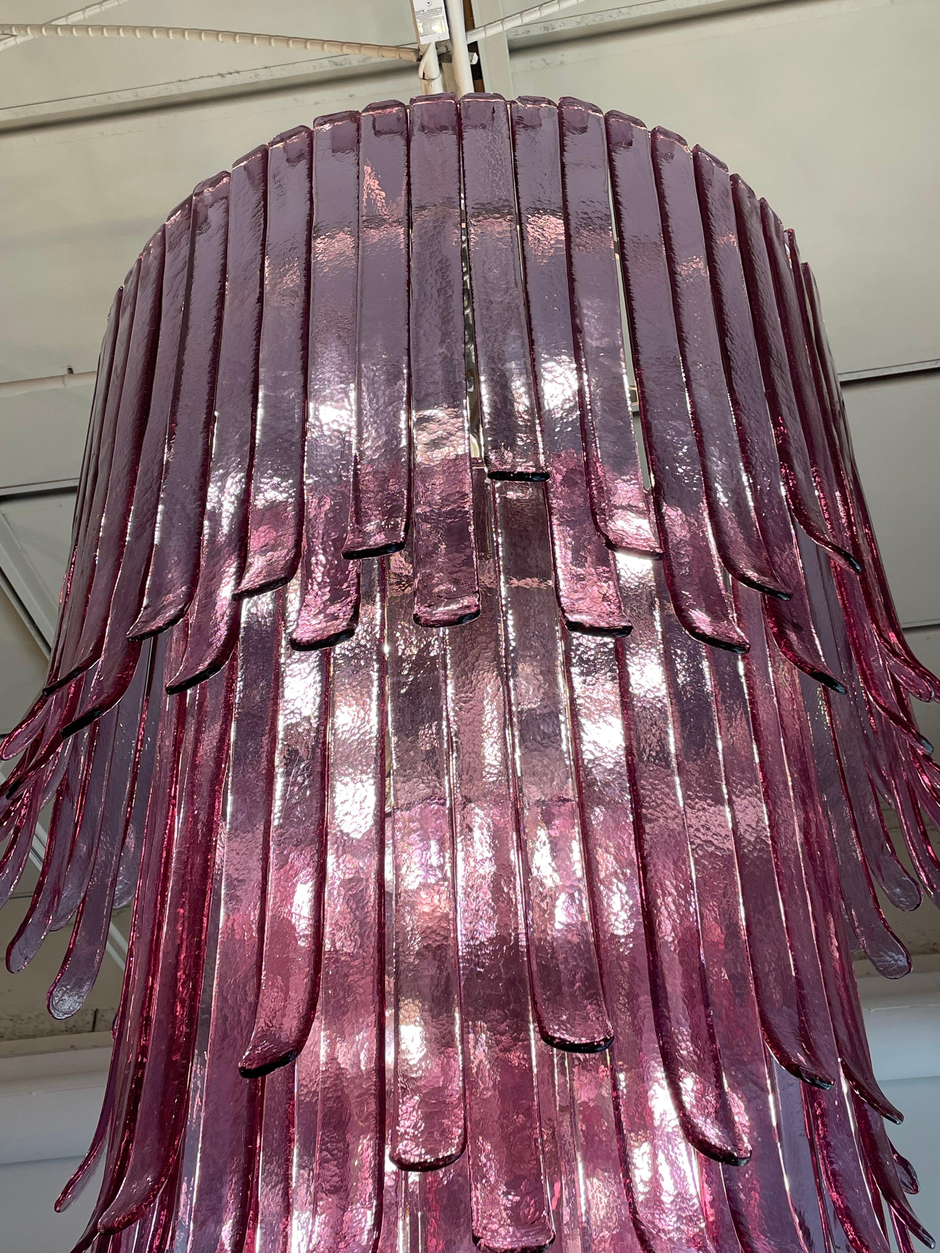 Monumental A.V. Mazzega 4-Tier Lilac Murano Glass Chandelier In Good Condition For Sale In East Hampton, NY