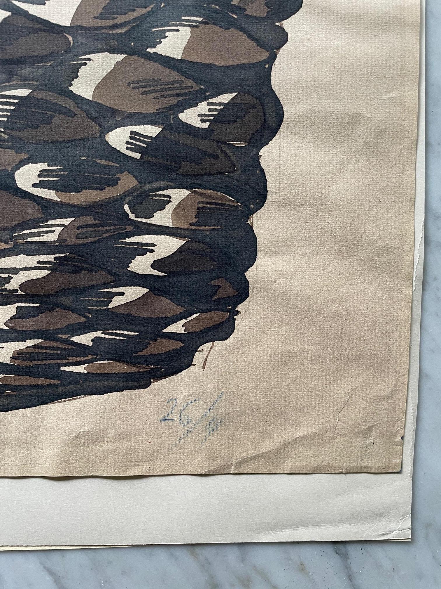 Monumental vase bouddhiste Axel Salto aquarelle papier vintage danois du milieu du siècle dernier en vente 2