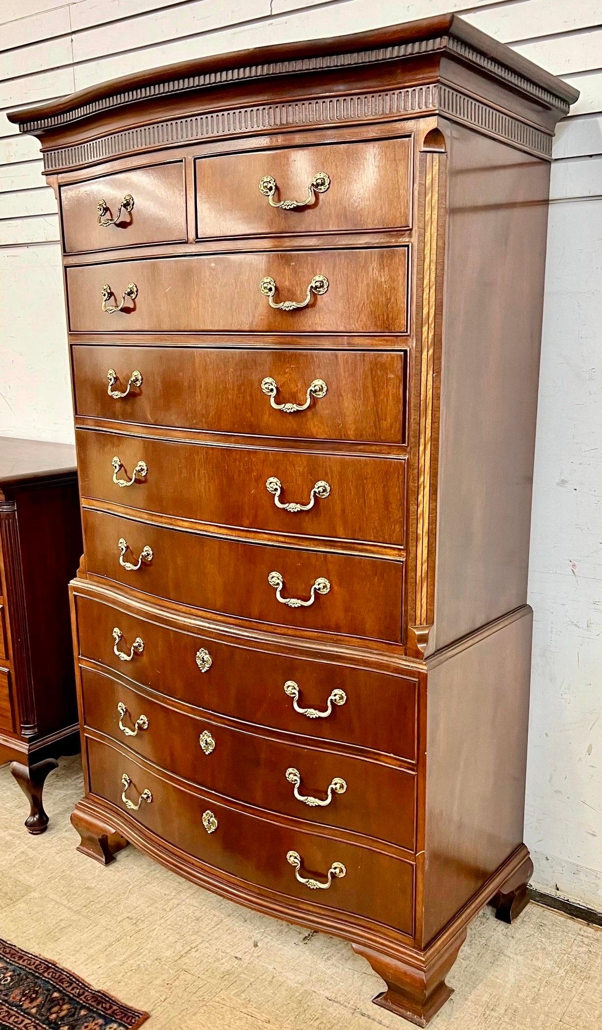 Baker Furniture Nine Drawer Mahogany & Brass Dresser Chest of Drawers In Good Condition In West Hartford, CT