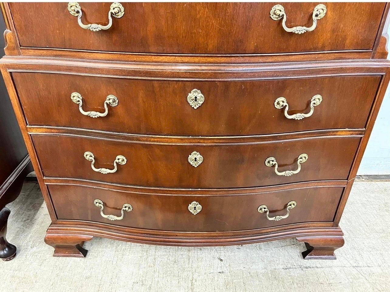 20th Century Baker Furniture Nine Drawer Mahogany & Brass Dresser Chest of Drawers