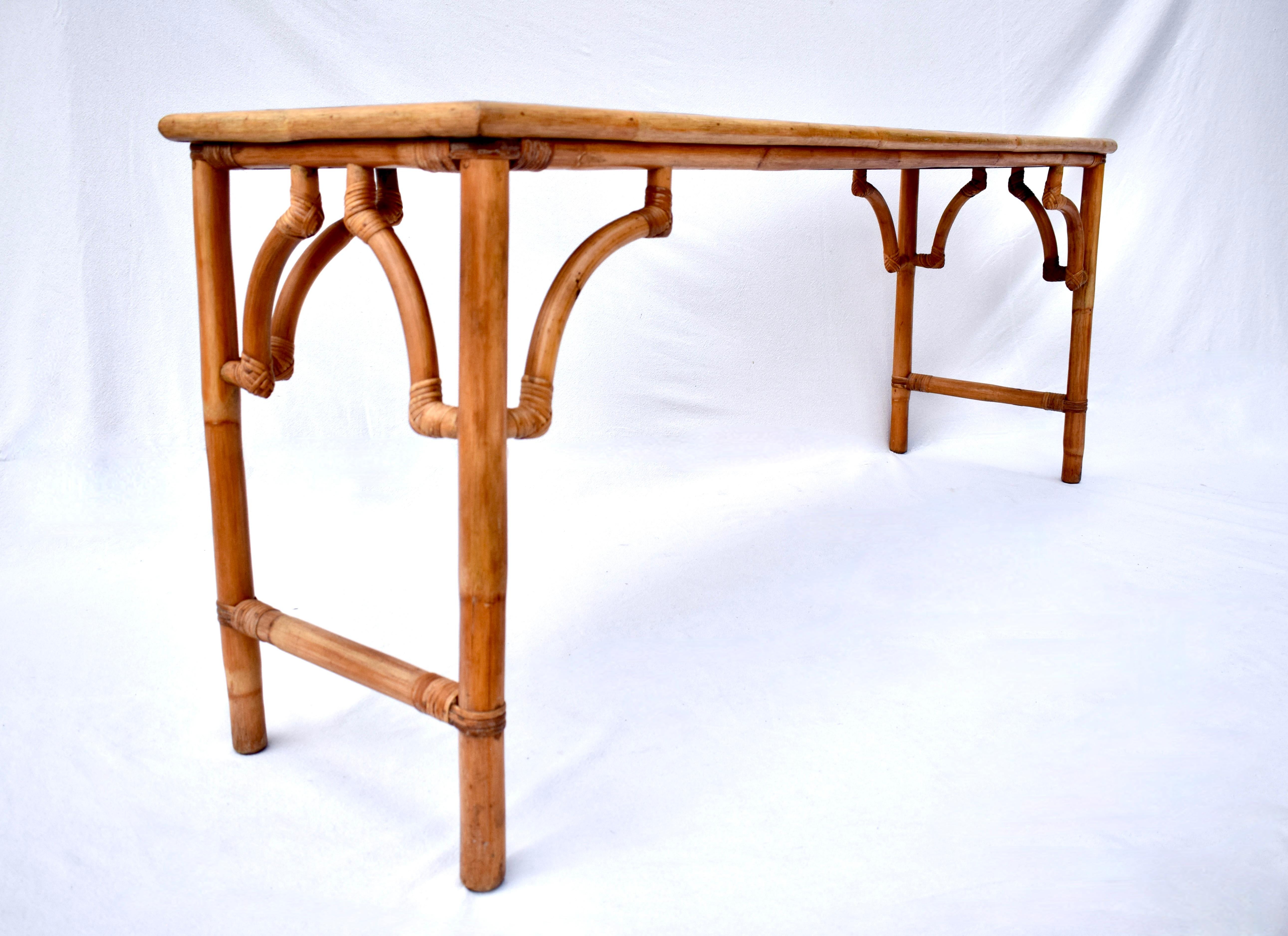 Organic Modern Monumental Bamboo Rattan Rectangular Console Table