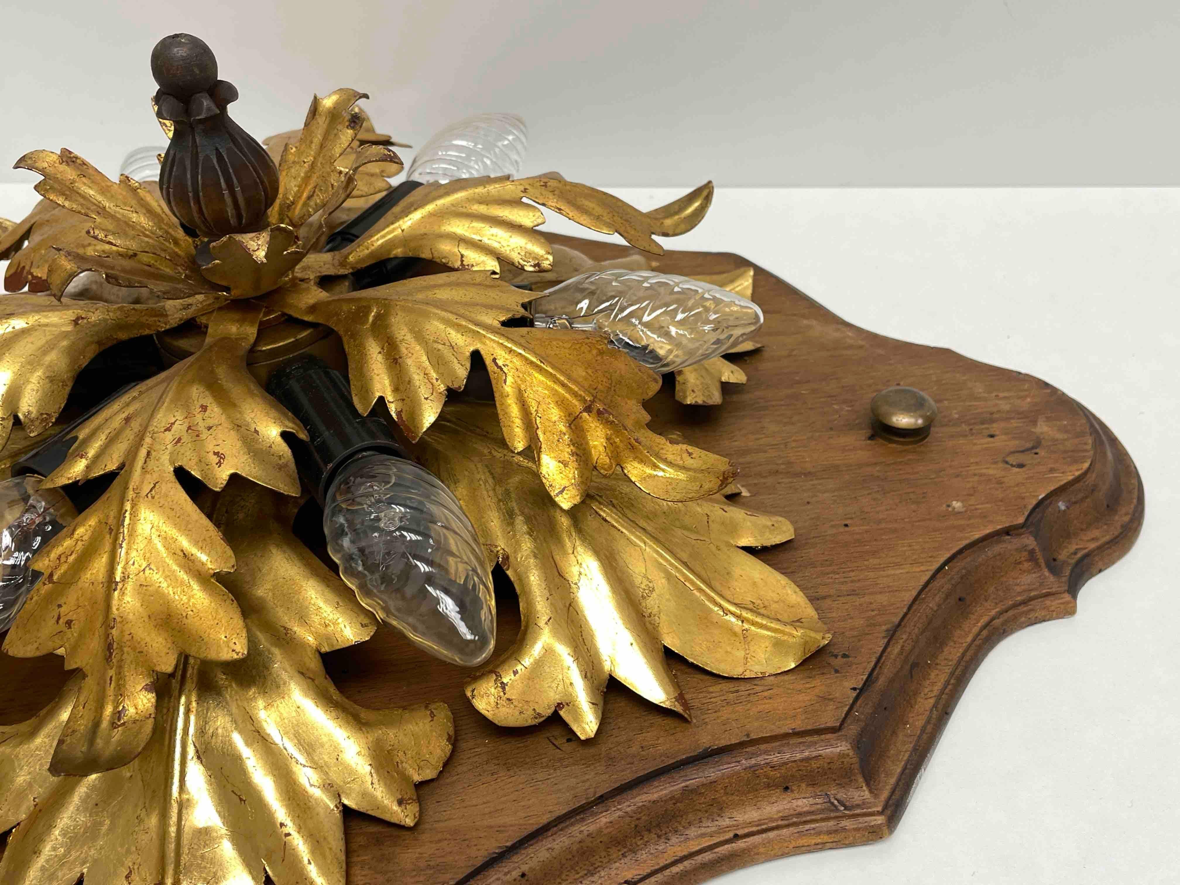 Hand-Crafted Monumental Banci Firenze Florentine Gilt Metal and Wood Flush Mount For Sale