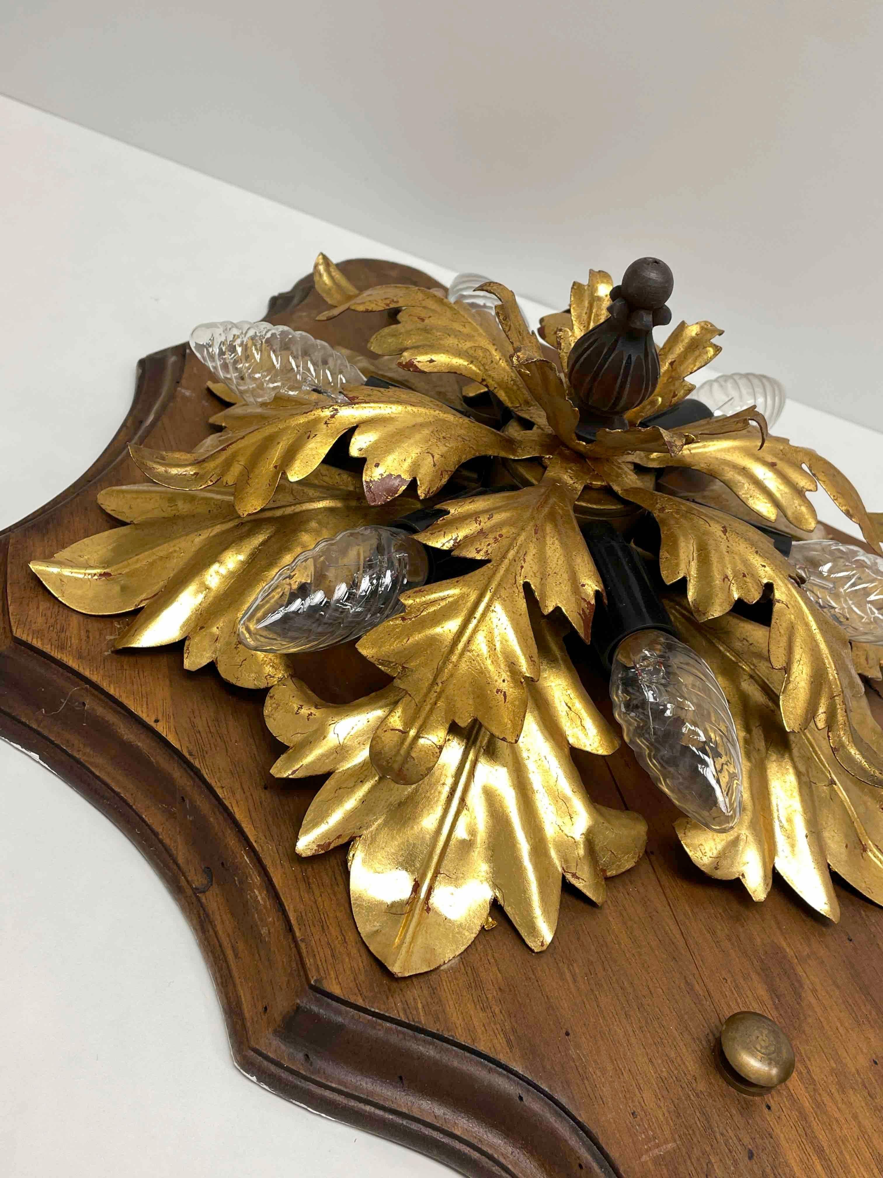 Mid-20th Century Monumental Banci Firenze Florentine Gilt Metal and Wood Flush Mount For Sale