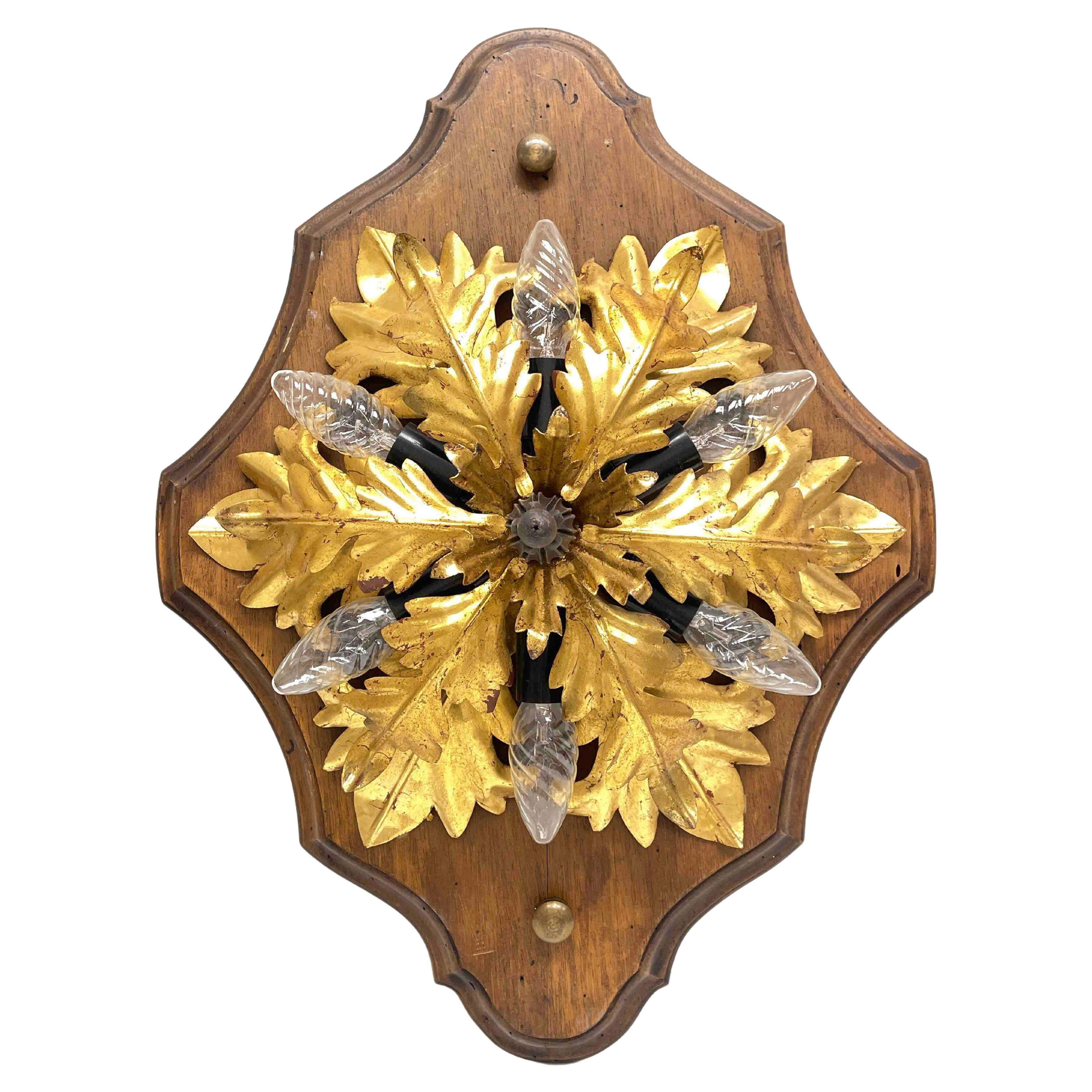 Monumental Banci Firenze Florentine Gilt Metal and Wood Flush Mount