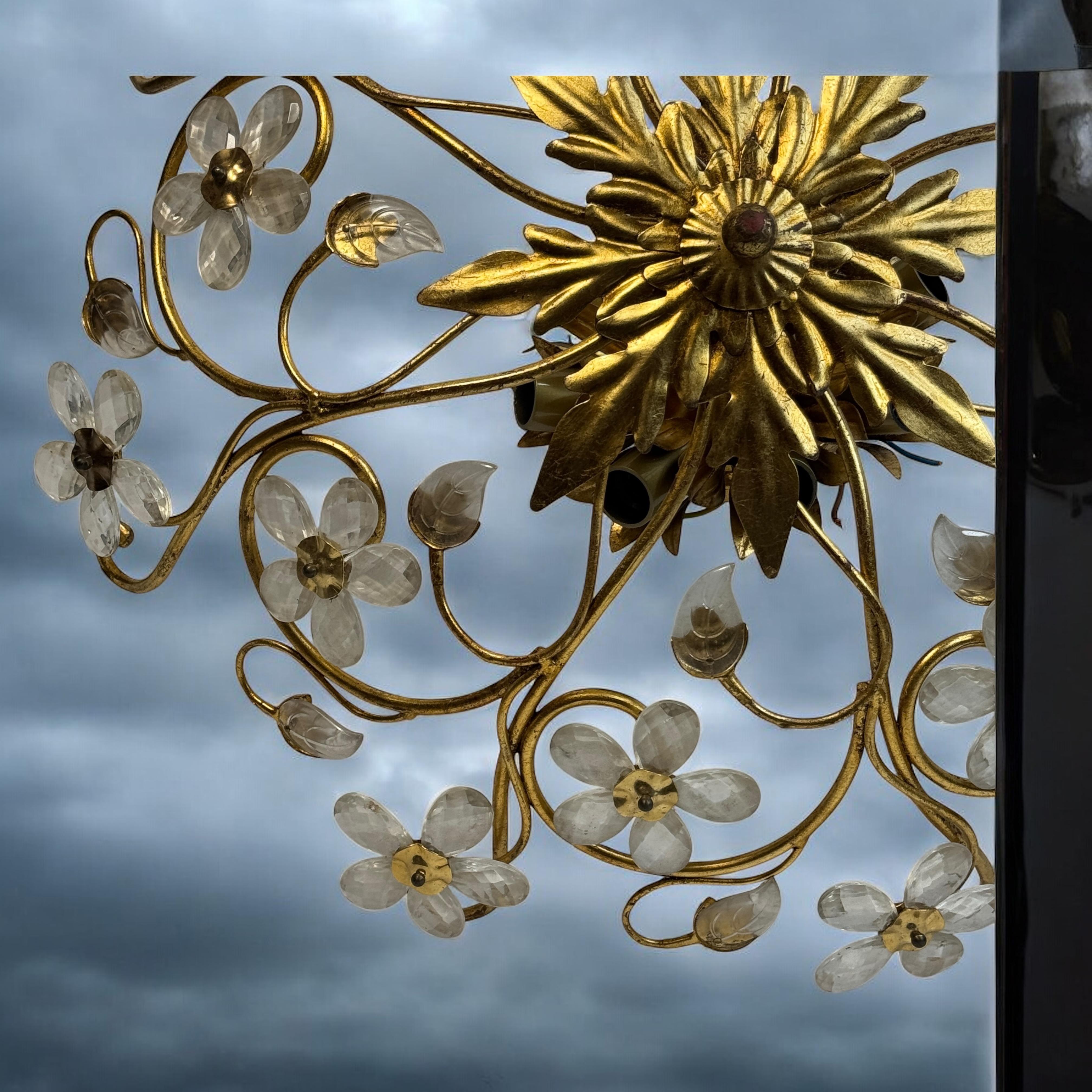 Monumental Banci Firenze Florentine Murano Glass Flush Mount Tole Toleware Gilt For Sale 5