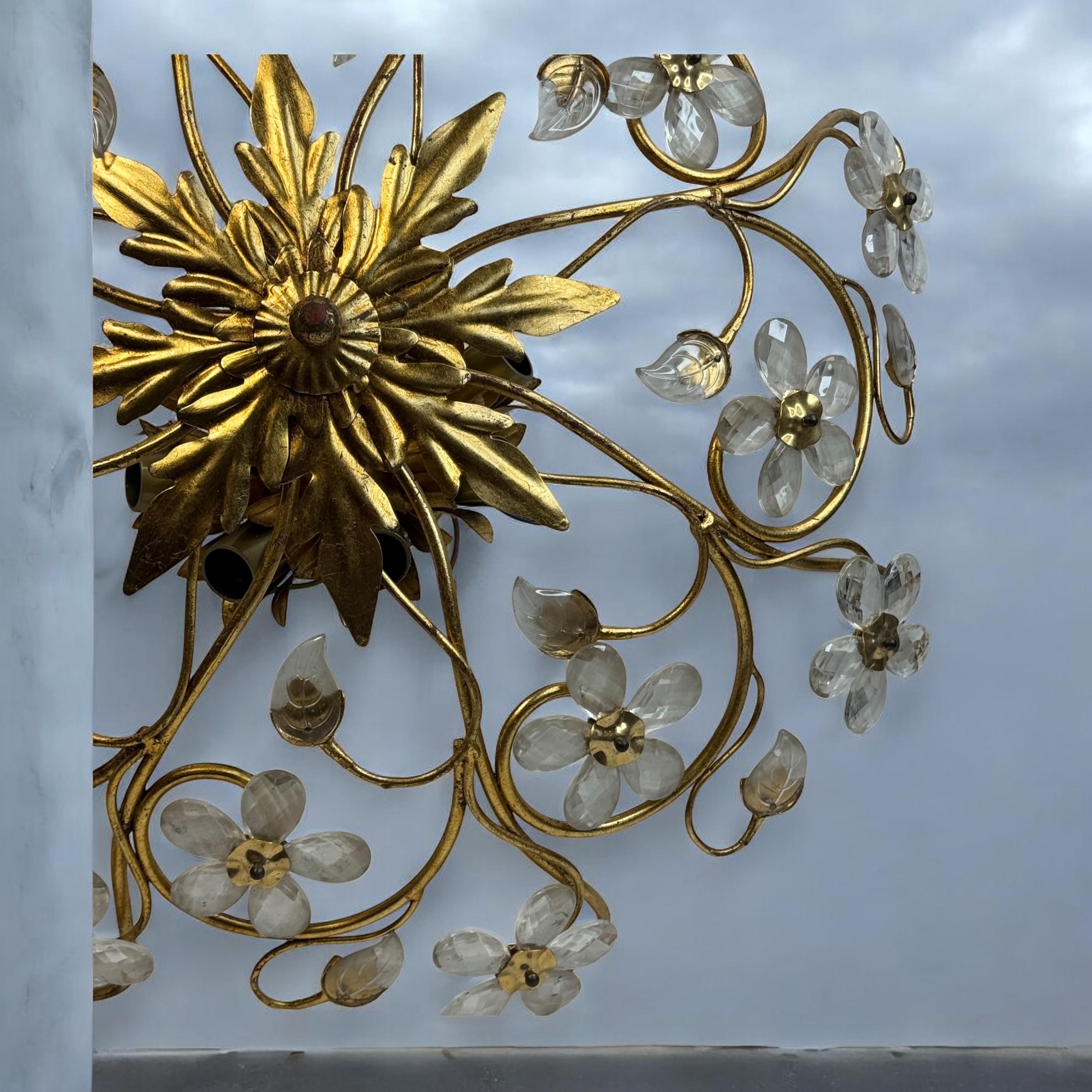 Monumental Banci Firenze Florentine Murano Glass Flush Mount Tole Toleware Gilt For Sale 7