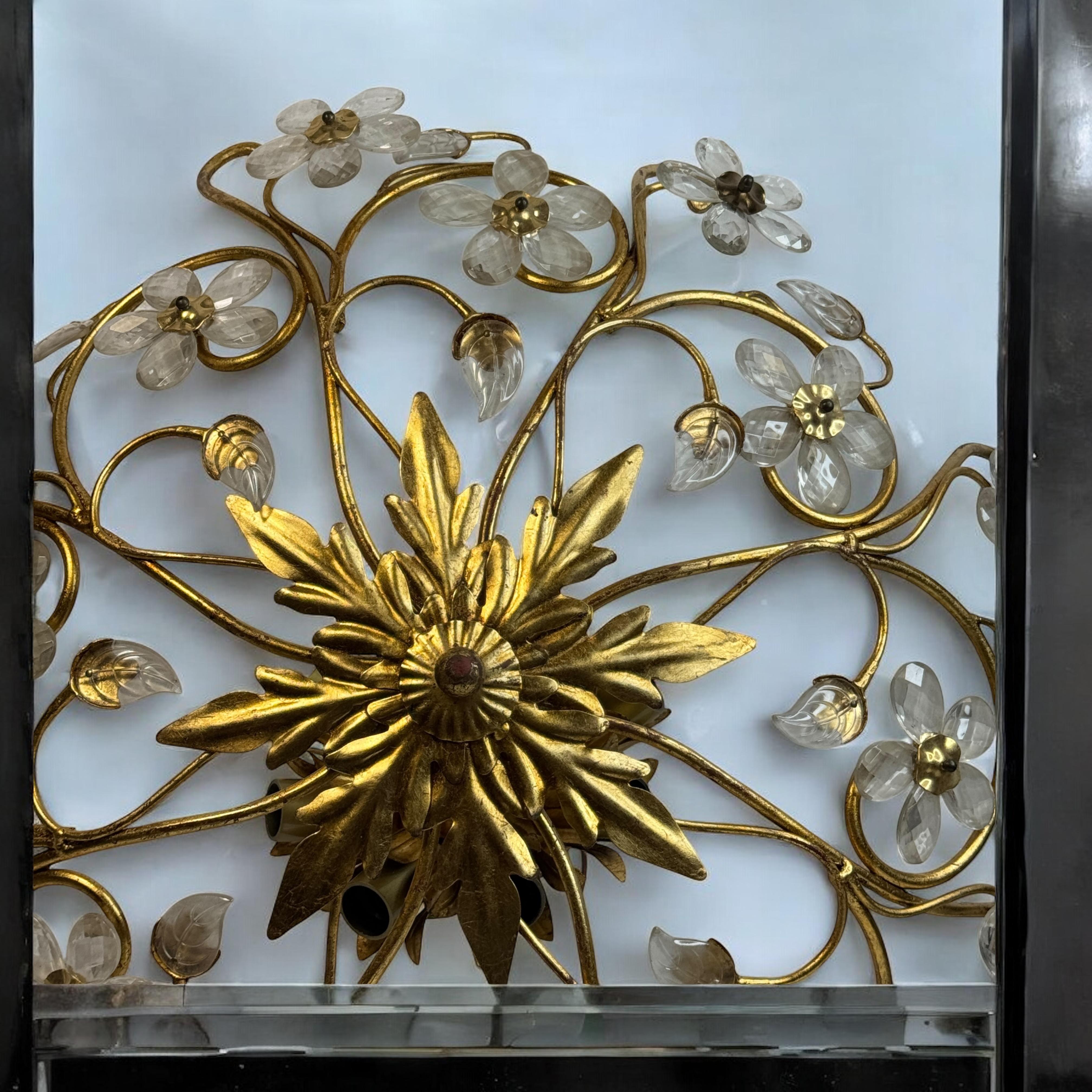 Monumental Banci Firenze Florentine Murano Glass Flush Mount Tole Toleware Gilt For Sale 11
