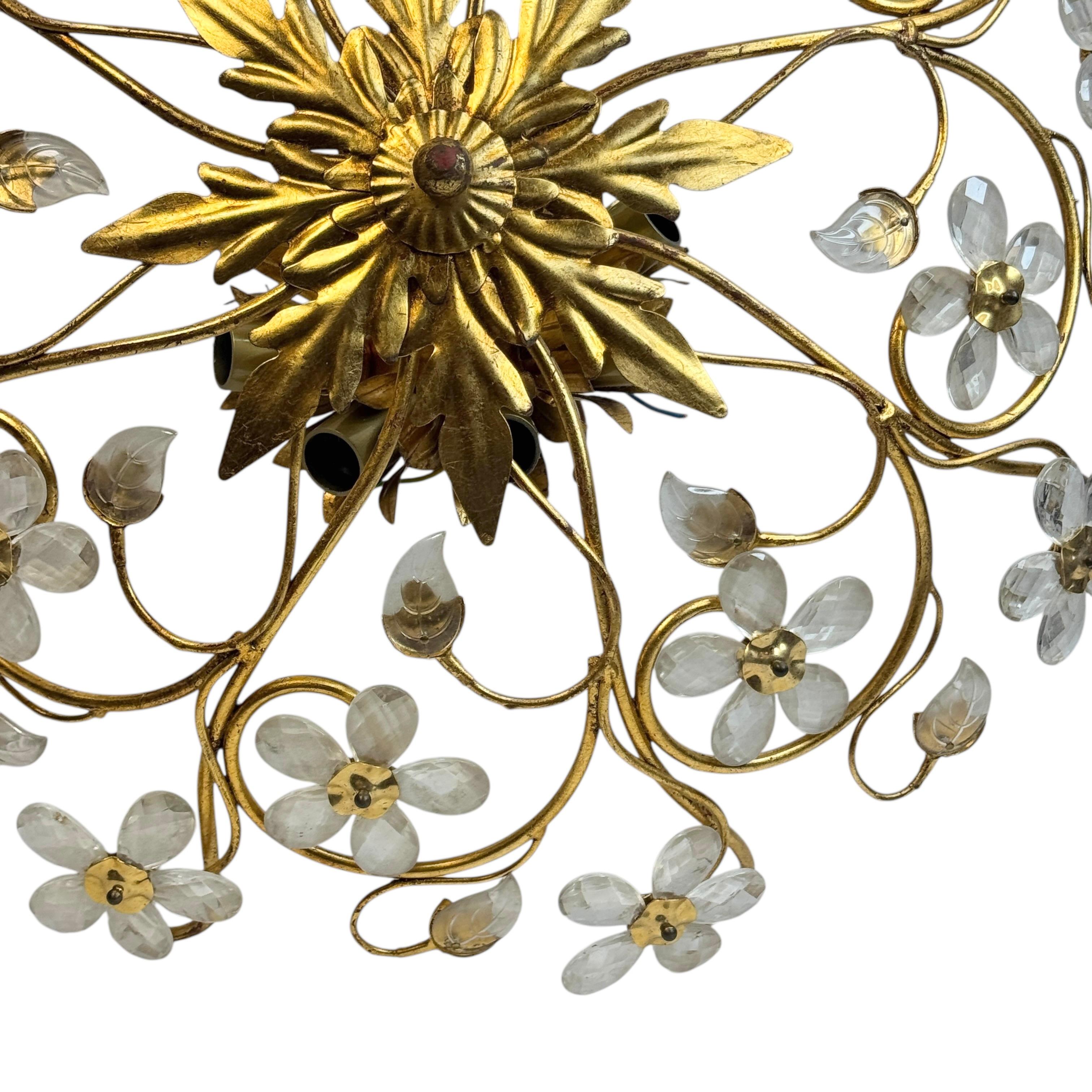 Hand-Crafted Monumental Banci Firenze Florentine Murano Glass Flush Mount Tole Toleware Gilt For Sale