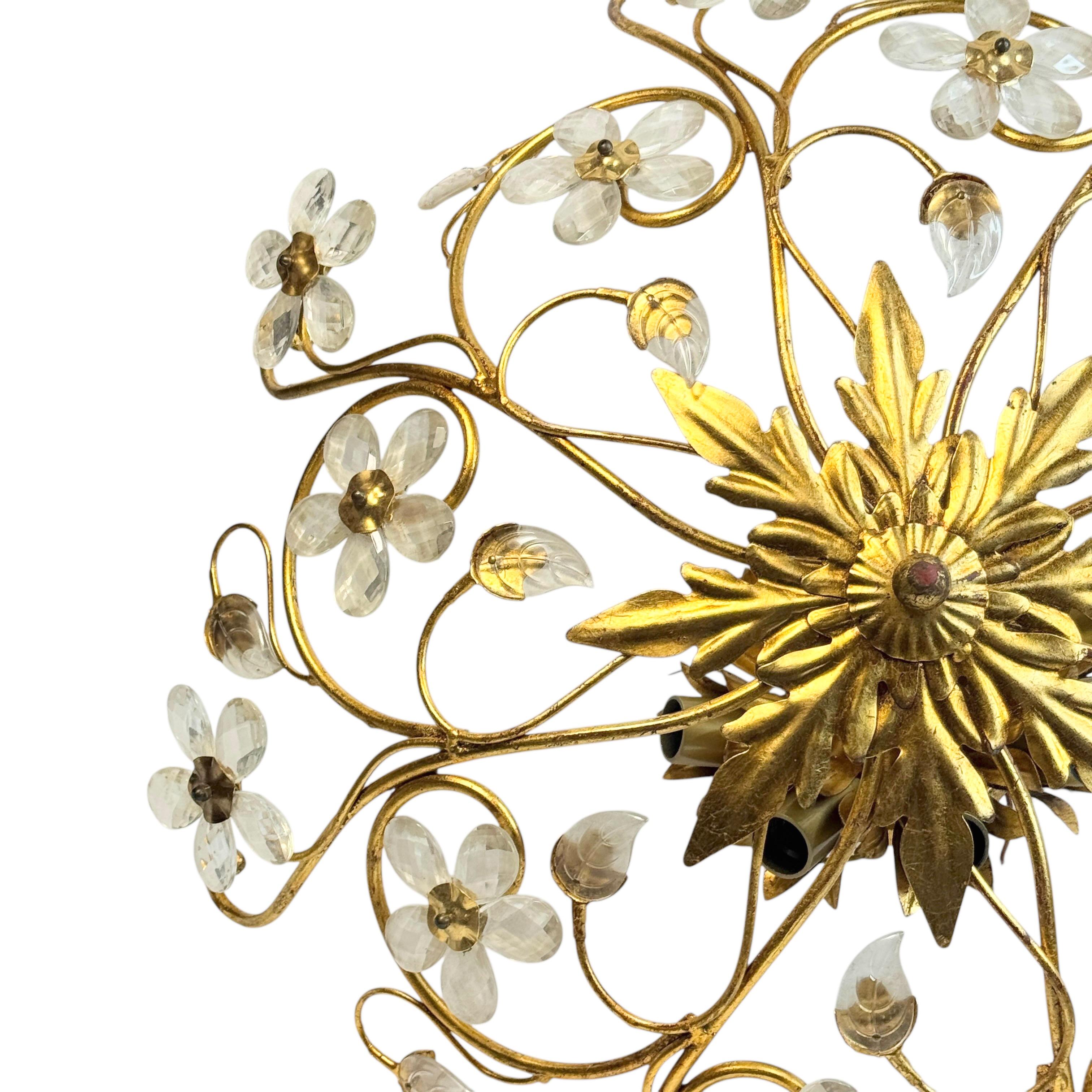 Monumental Banci Firenze Florentine Murano Glass Flush Mount Tole Toleware Gilt In Good Condition For Sale In Nuernberg, DE