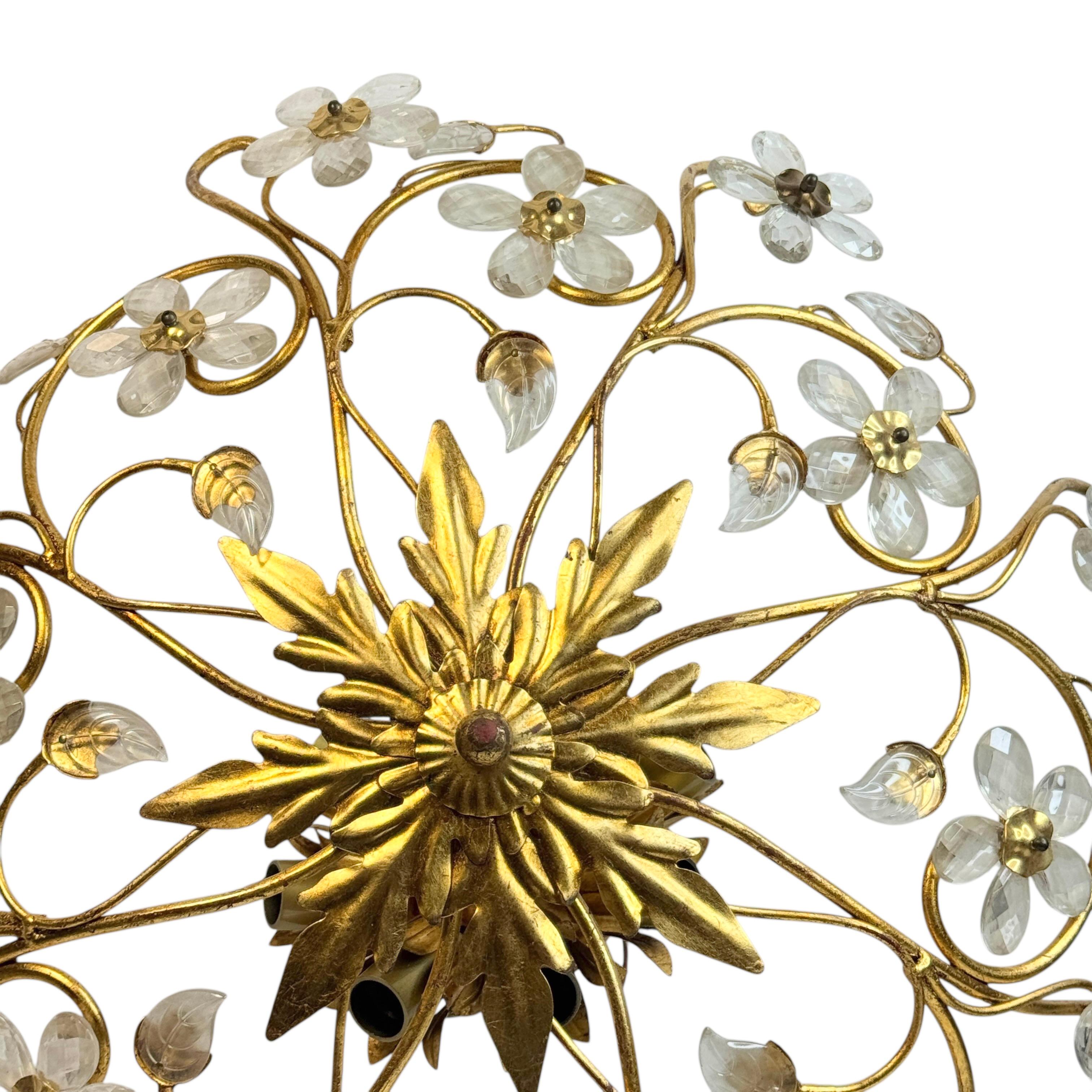 Metal Monumental Banci Firenze Florentine Murano Glass Flush Mount Tole Toleware Gilt For Sale