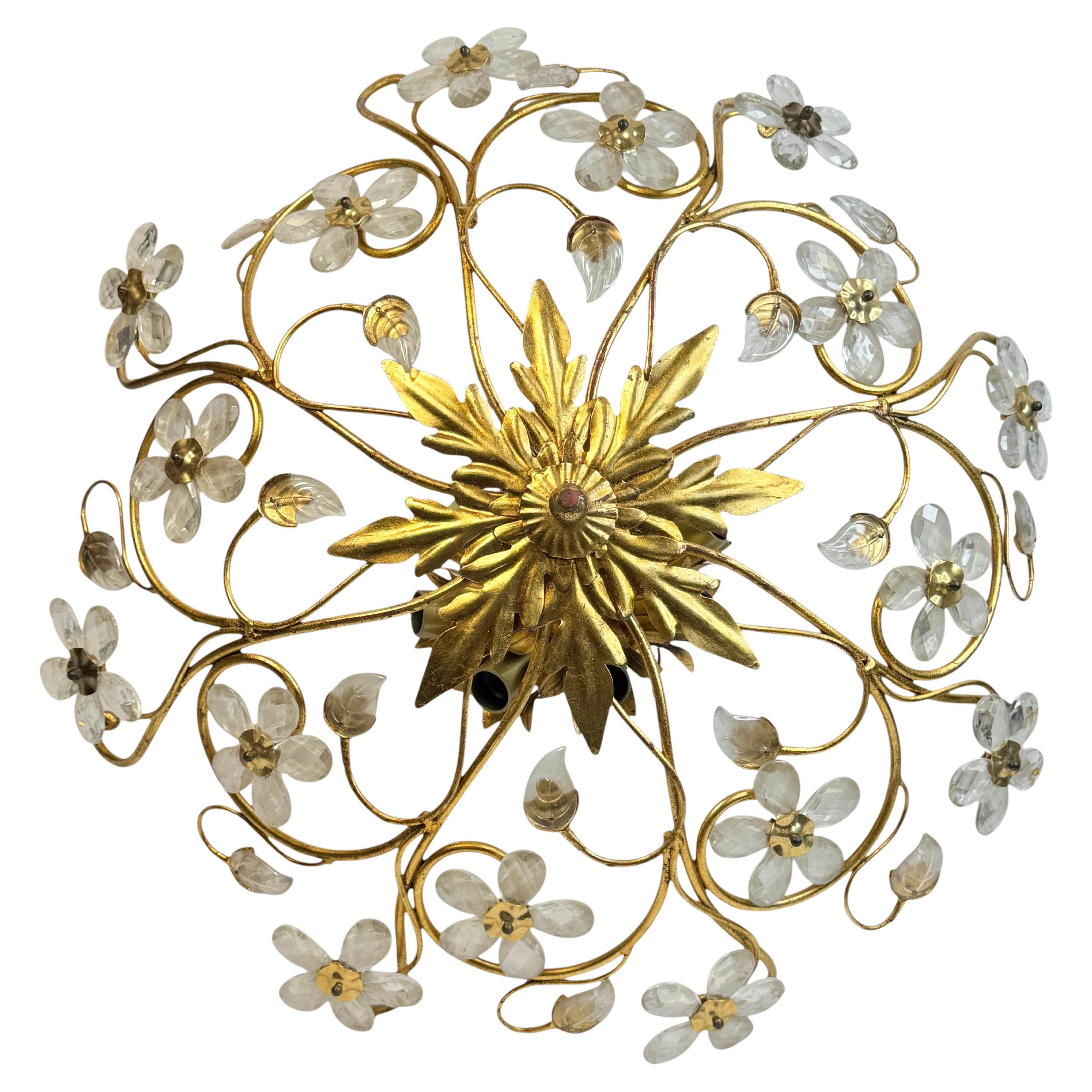 Monumentale Banci Firenze Florentine Murano Glass Flush Mount Tole Toleware Gilt