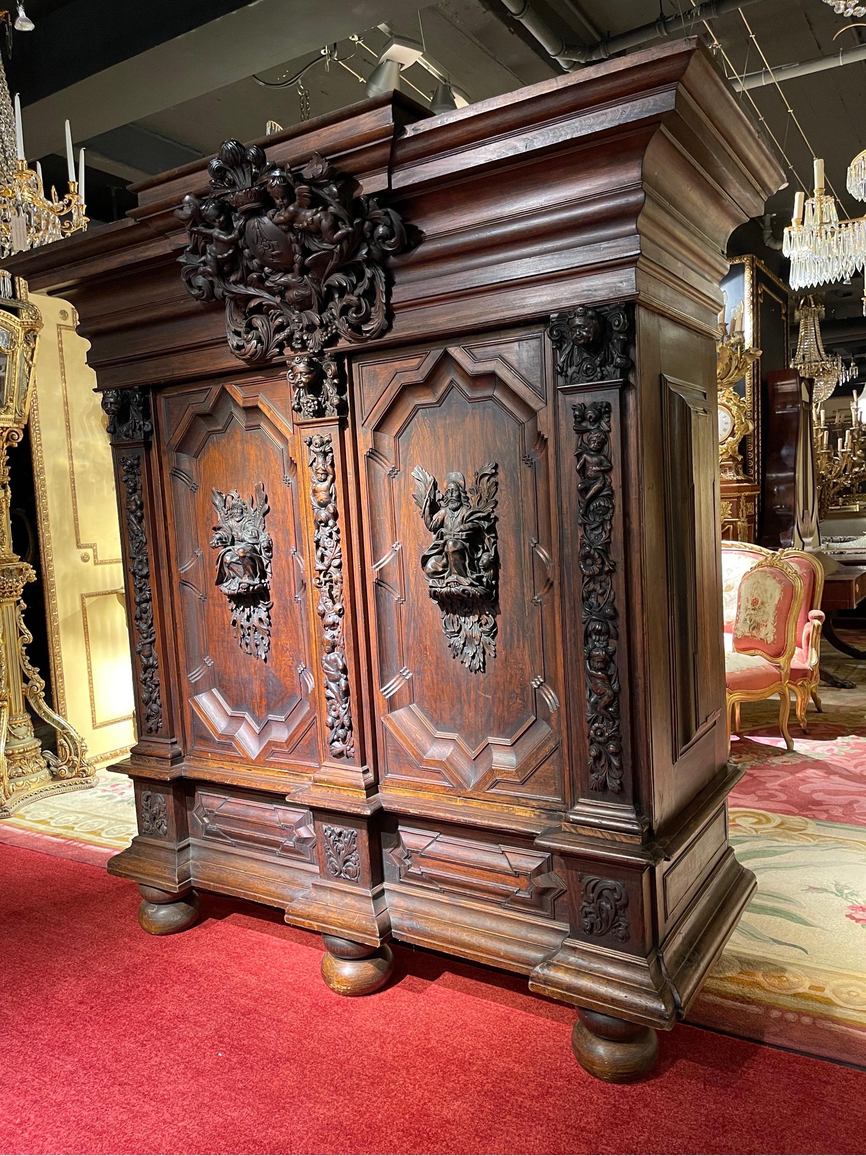 Oak Monumental baroque cabinet, oak, around 1720, North German For Sale