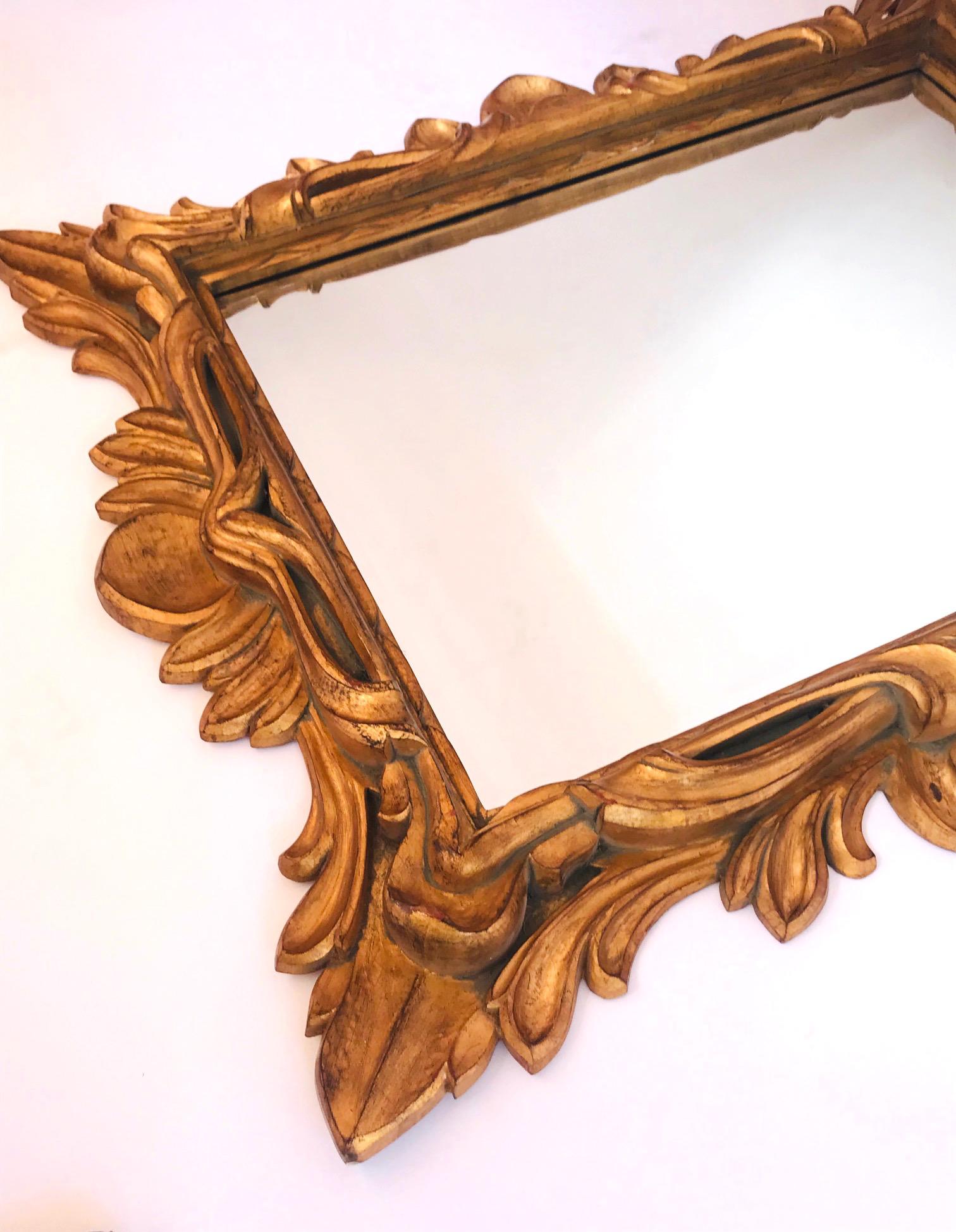 Beveled Monumental Baroque Gold Leaf Mirror with Ornate Carved Frame