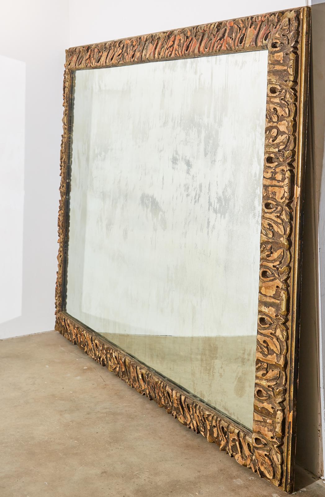 Monumental Baroque Style Parcel Gilt Carved Mirror In Good Condition In Rio Vista, CA