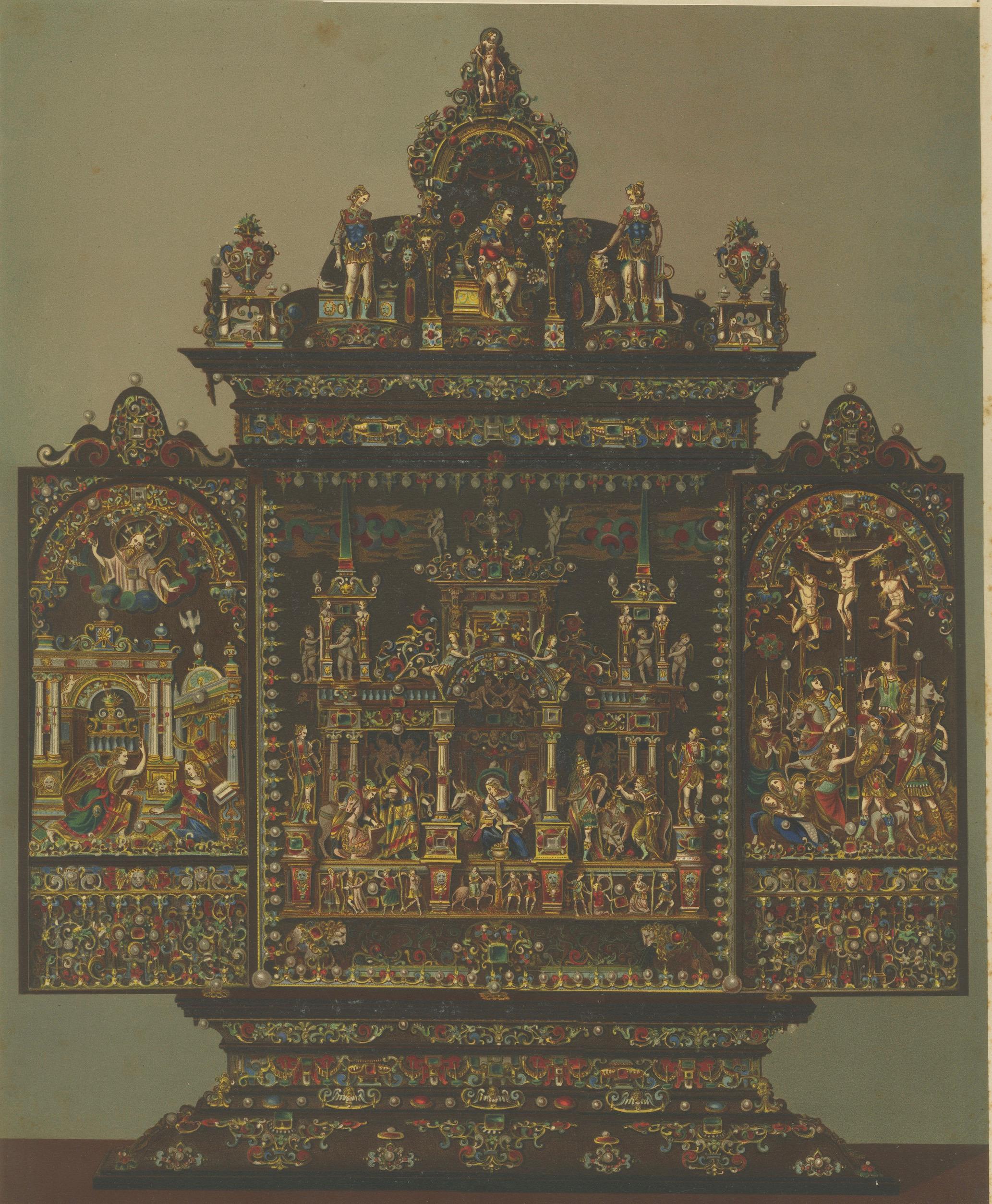 Monumental Bavarian Altars – Architectural Triptych, Munich 1874