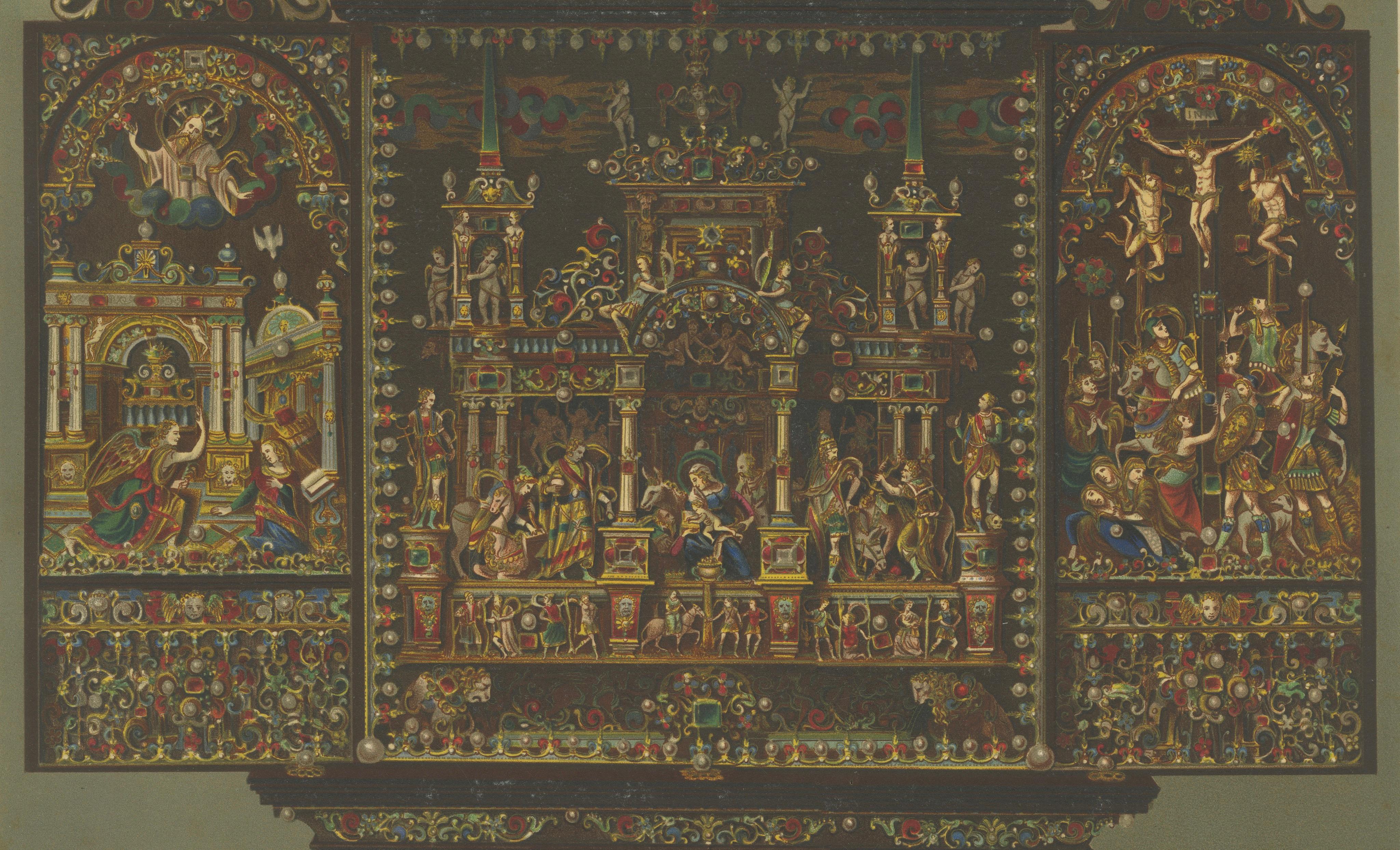 Monumental Bavarian Altars – Architectural Triptych, Munich 1874
