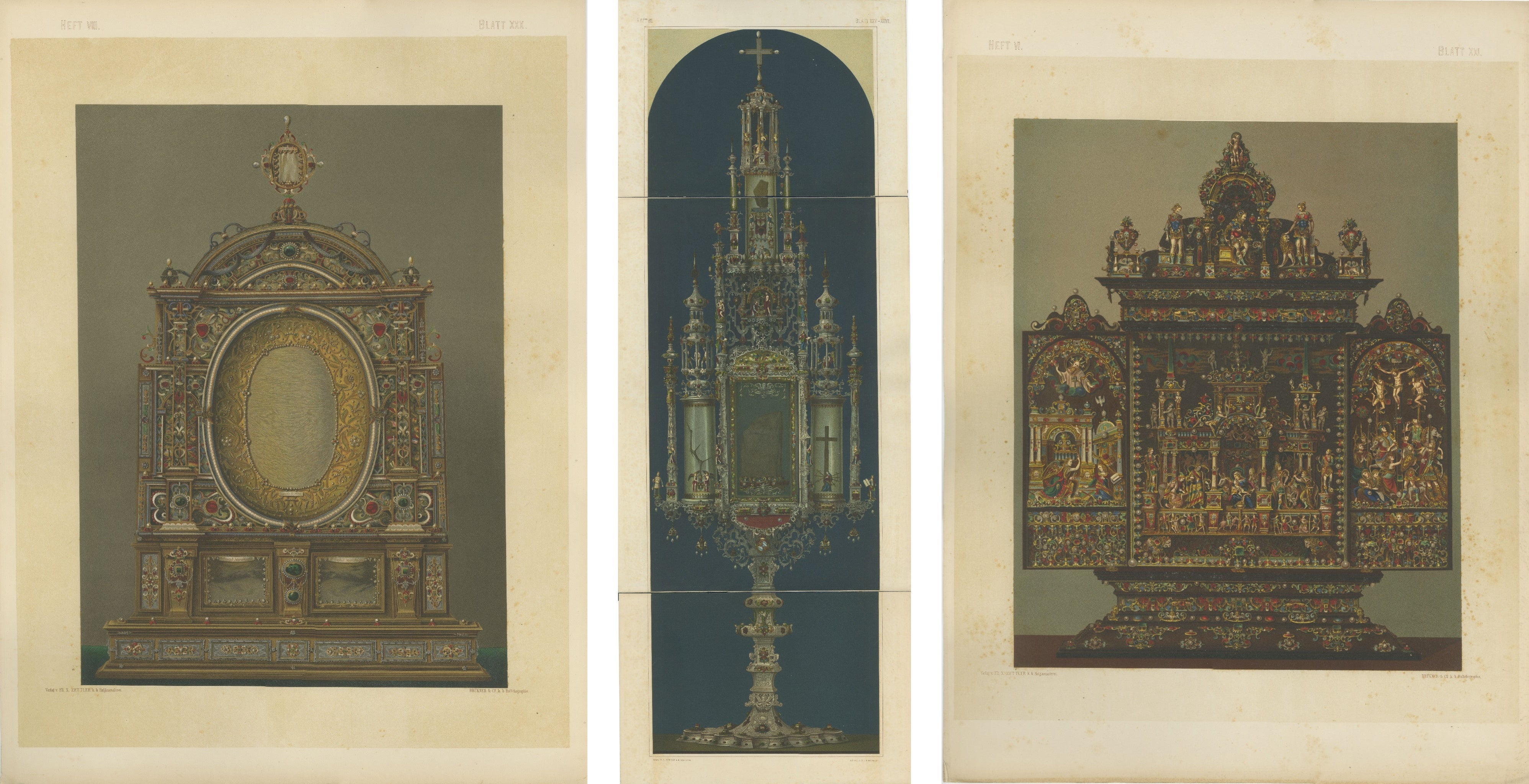 Monumental Bavarian Altars – Architectural Triptych, Munich 1874