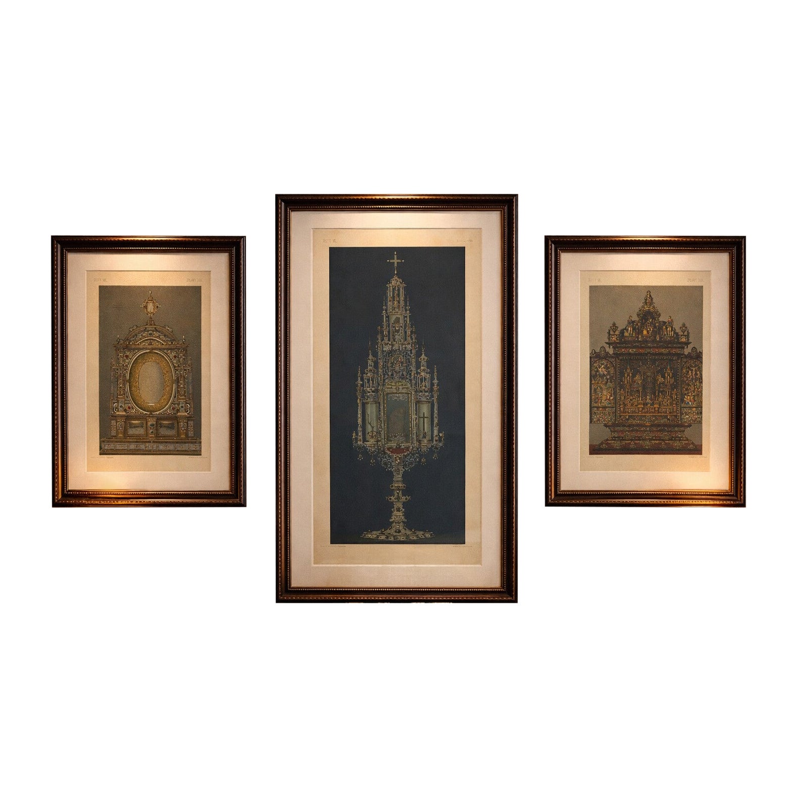 Monumental Bavarian Altars – Architectural Triptych, Munich 1874 For Sale
