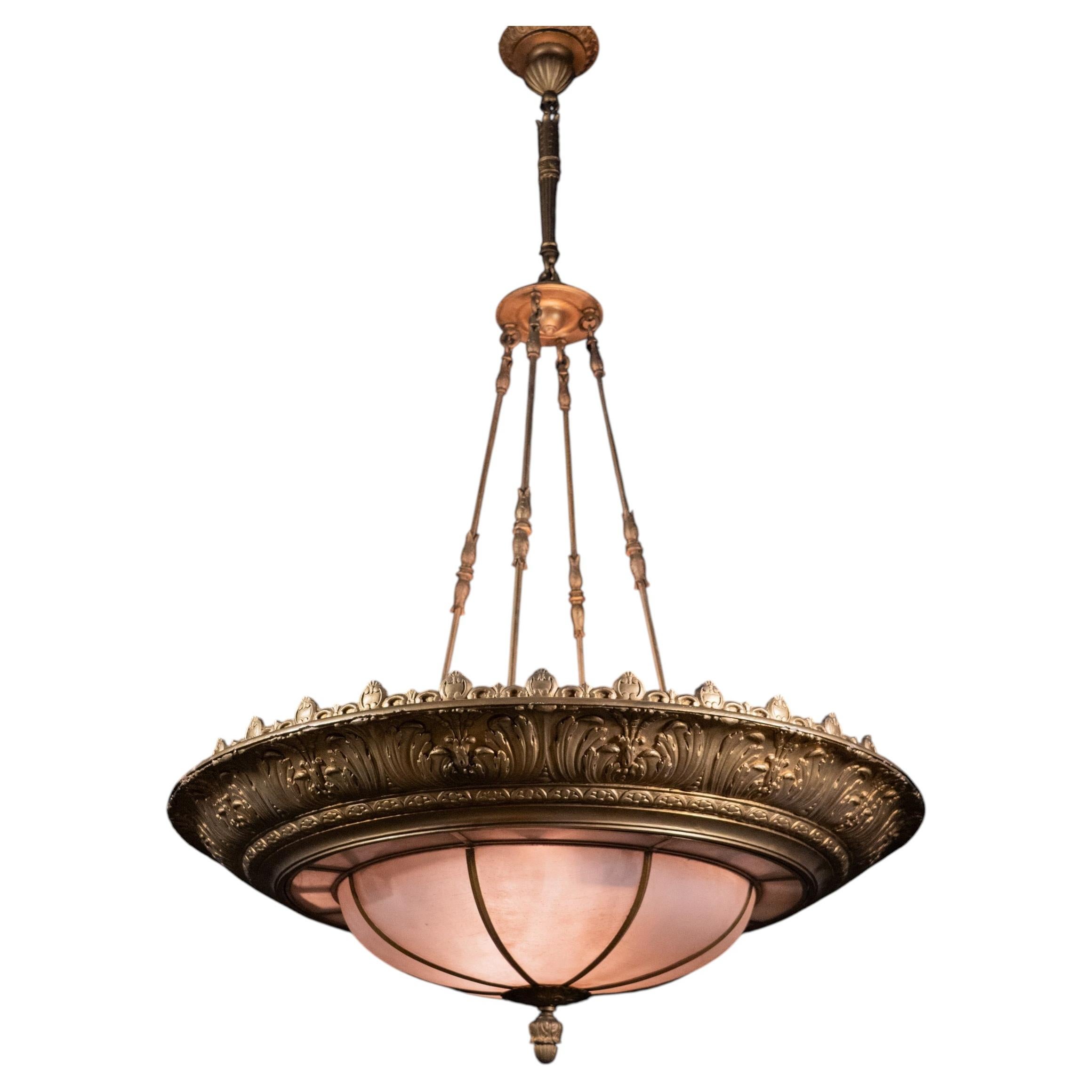 Monumental Beaux Arts Architectural Chandelier from a Chicago Odd Fellows Lodge For Sale