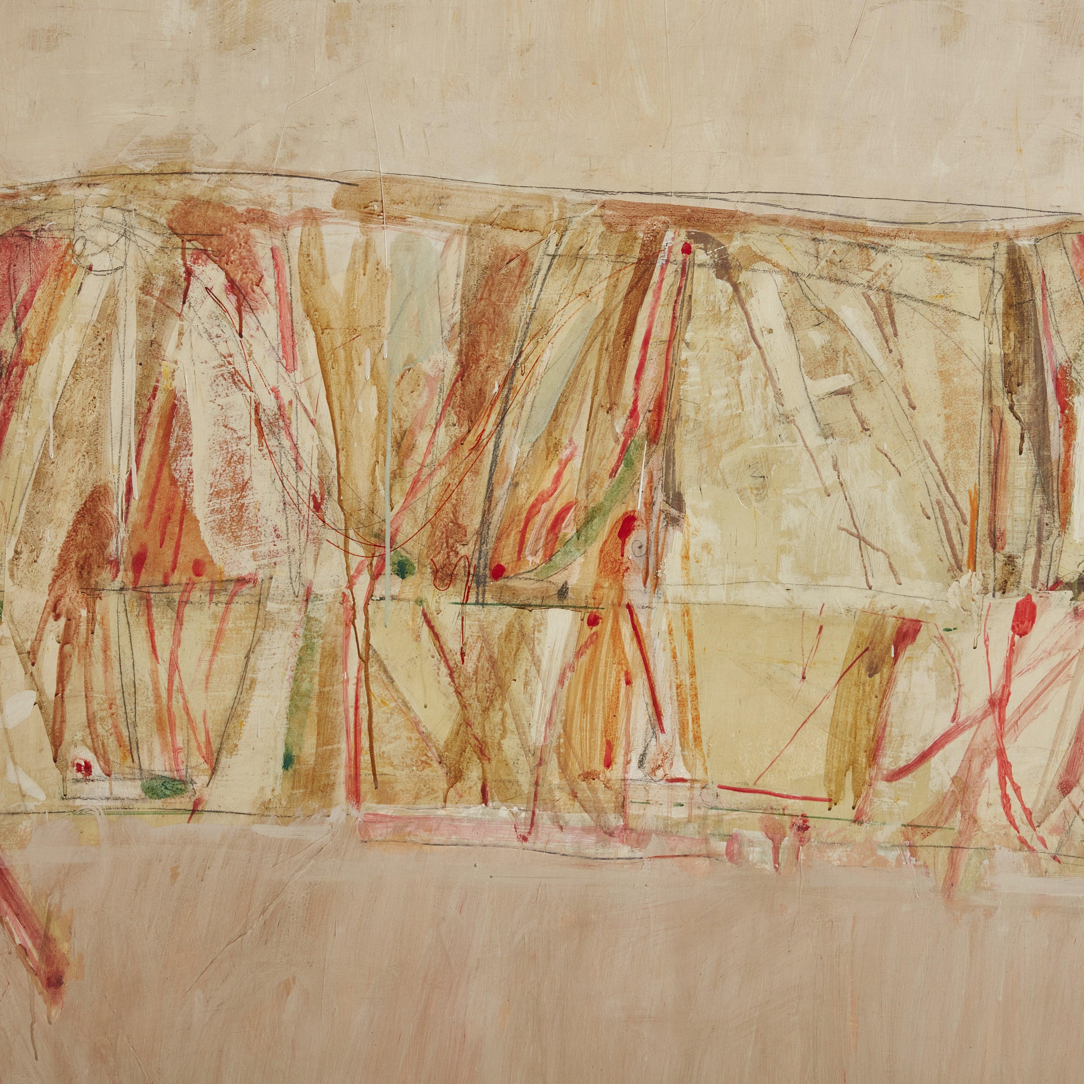 Monumental Cuadro Abstracto en Técnica Mixta Beige + Rojo de Mauro Fornari, Italia Lienzo