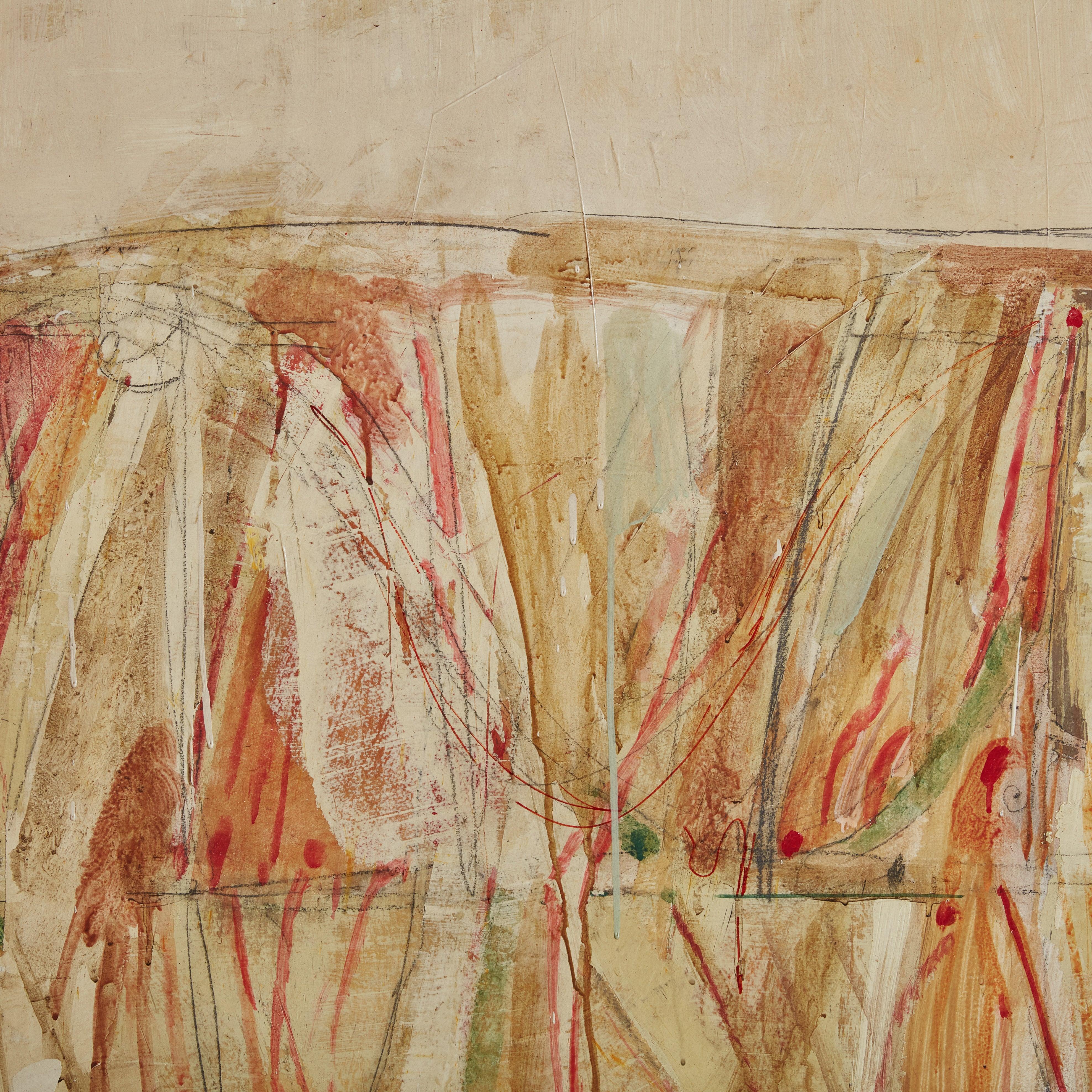 Monumental Cuadro Abstracto en Técnica Mixta Beige + Rojo de Mauro Fornari, Italia 2