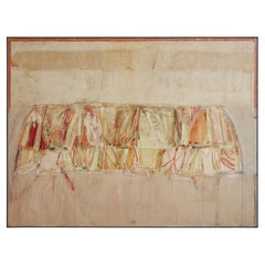 Monumentale peinture abstraite en techniques mixtes beige et rouge de Mauro Fornari, Italie