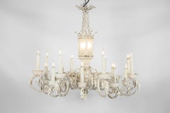 Monumental Belgian Wrought Iron Chandelier with Matching Wall Sconces circa 1900