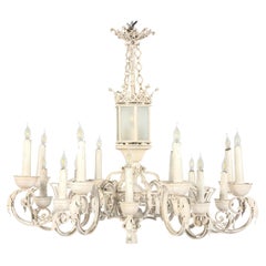 Monumental Belgian Wrought Iron Chandelier with Matching Wall Sconces circa 1900