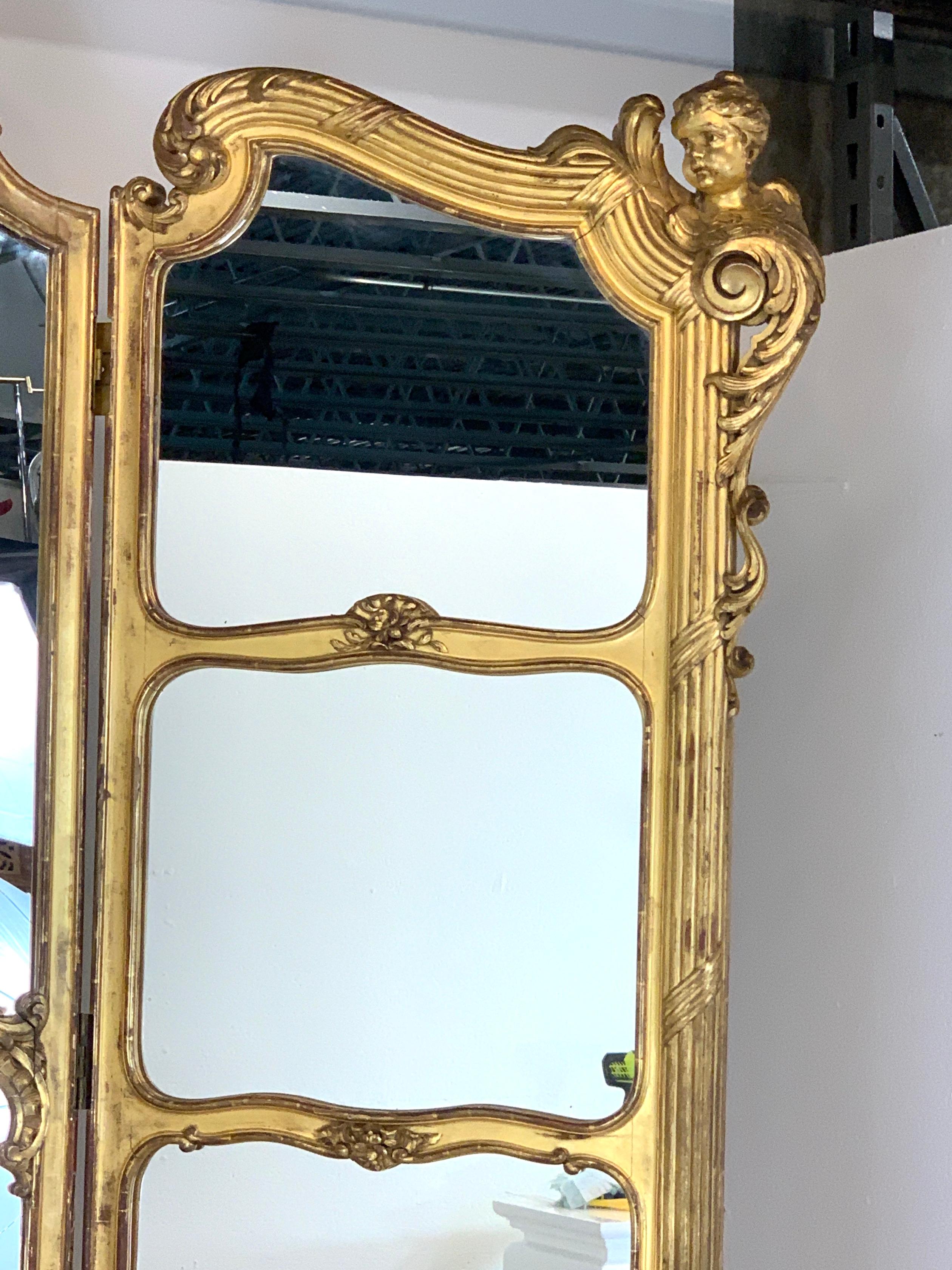 Monumental Belle Époque Carved Giltwood Dressing Mirror, Paris, circa 1880 For Sale 3