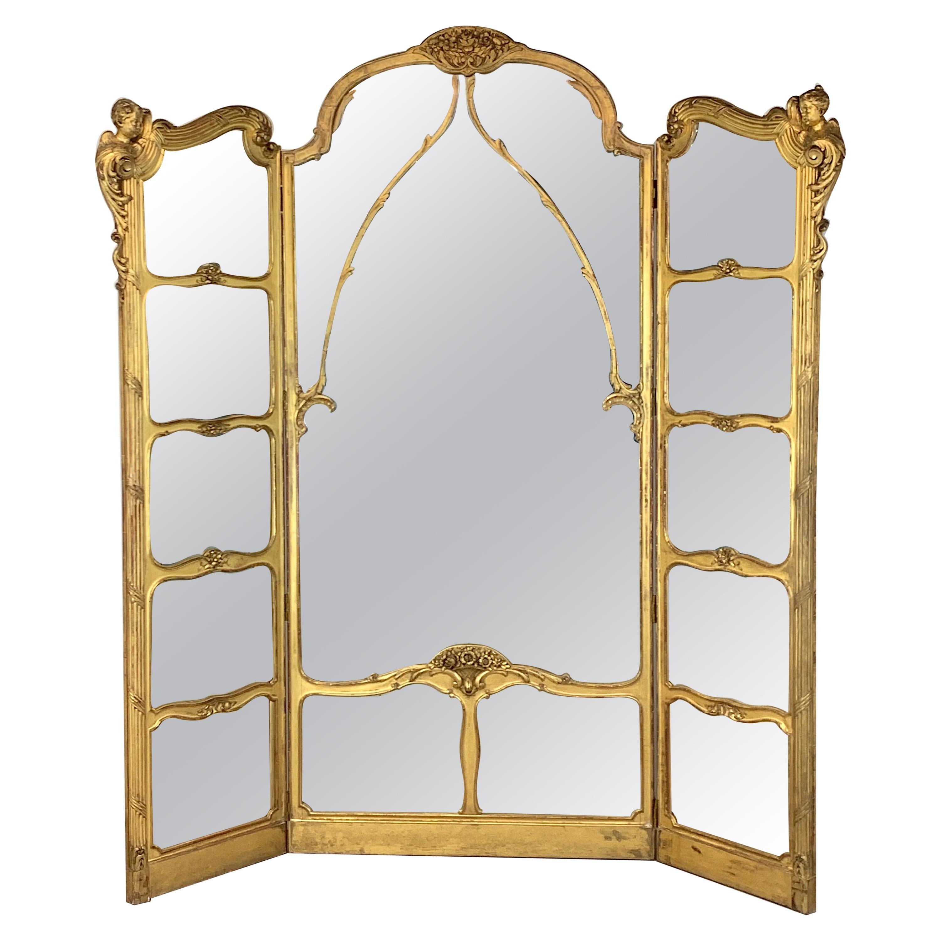 Monumental Belle Époque Carved Giltwood Dressing Mirror, Paris, circa 1880 For Sale