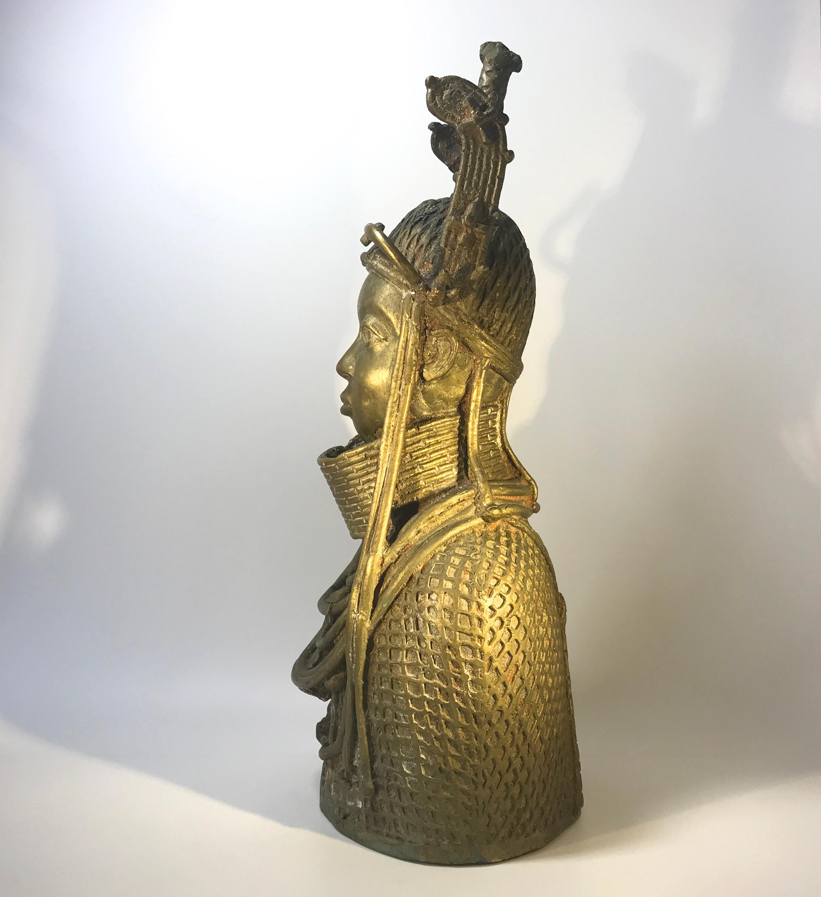 Cast Monumental Benin King Oda of Nigeria West African, Mid-Century Tribal Figure