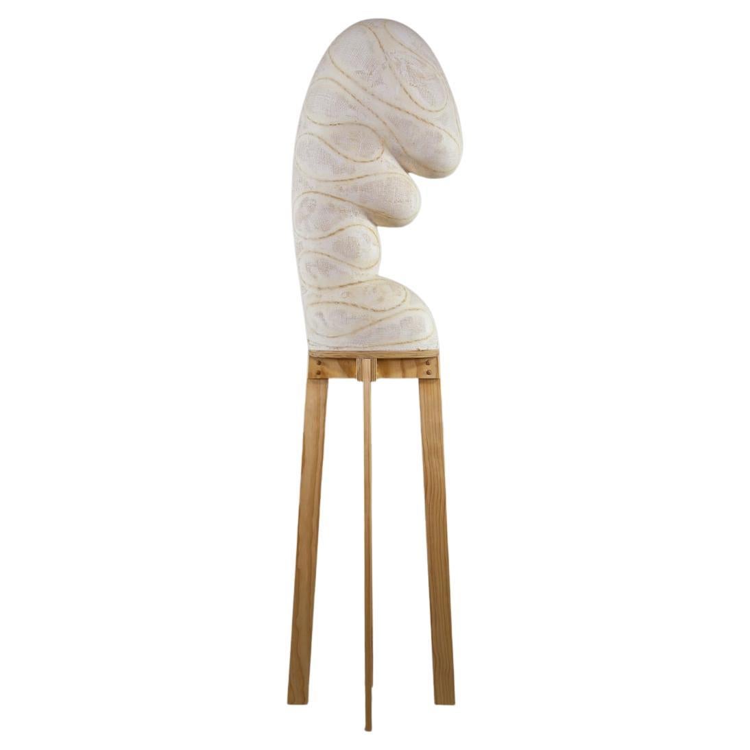 Large-Scale Biomorphic Plaster Sculpture on Artist-Built Wooden Stand