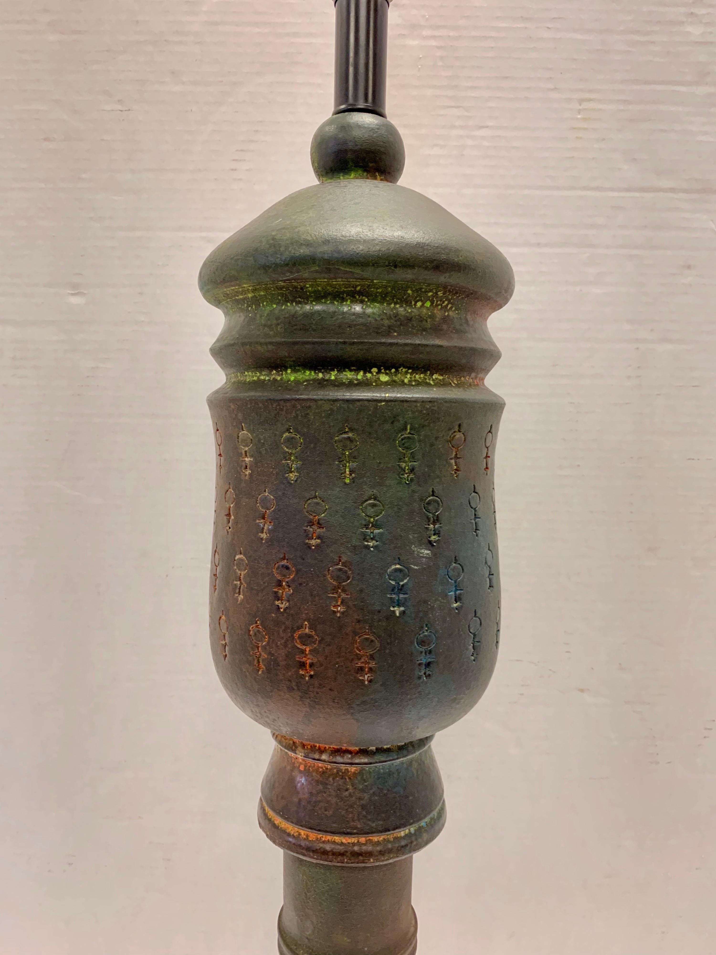 Metal Monumental Bitossi Ceramic Lamp by Aldo Londi for Raymor Italy circa 1960s Venus