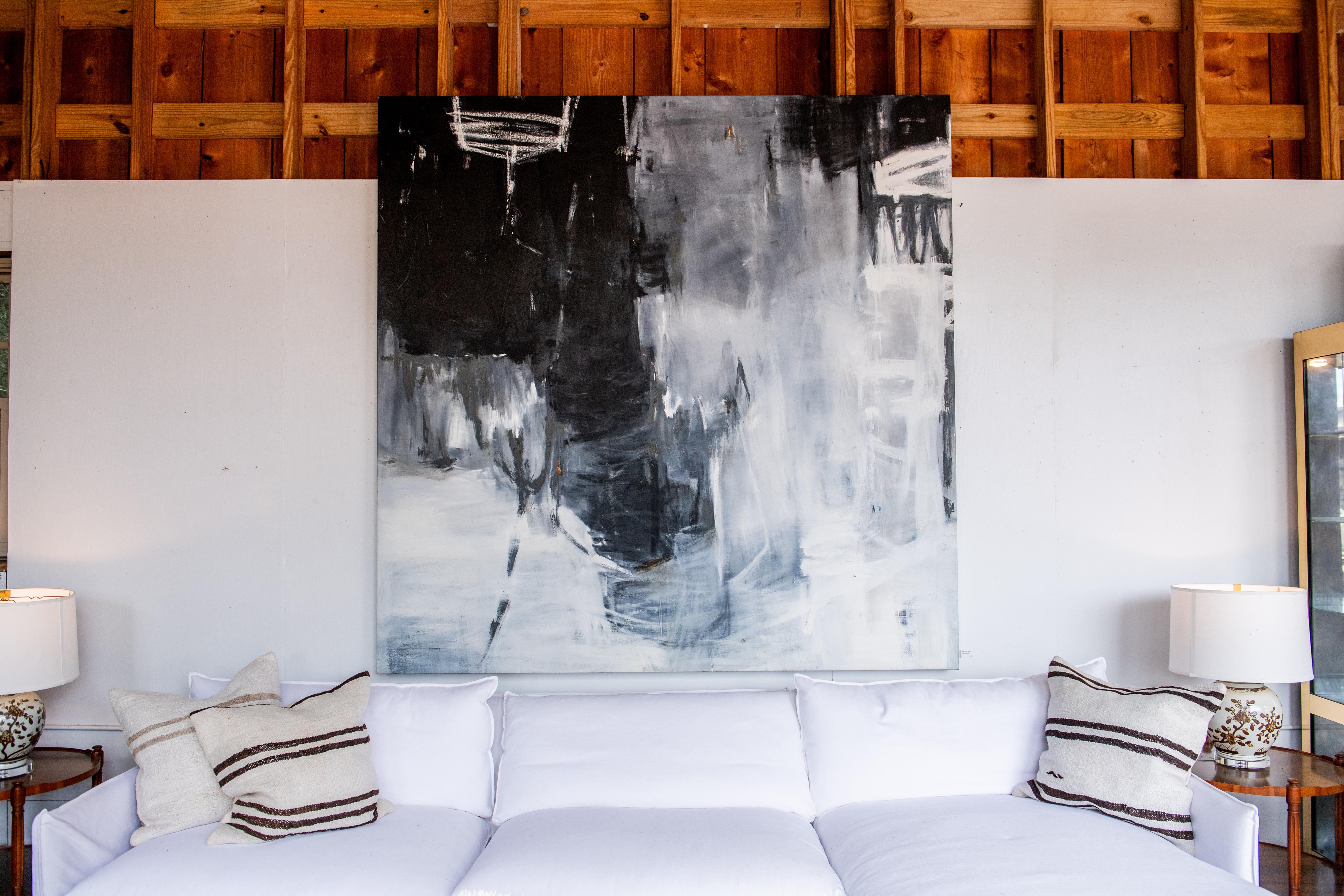 Monumental Black and White Abstract Painting,  Oil, by Dixie Purvis (Moderne) im Angebot