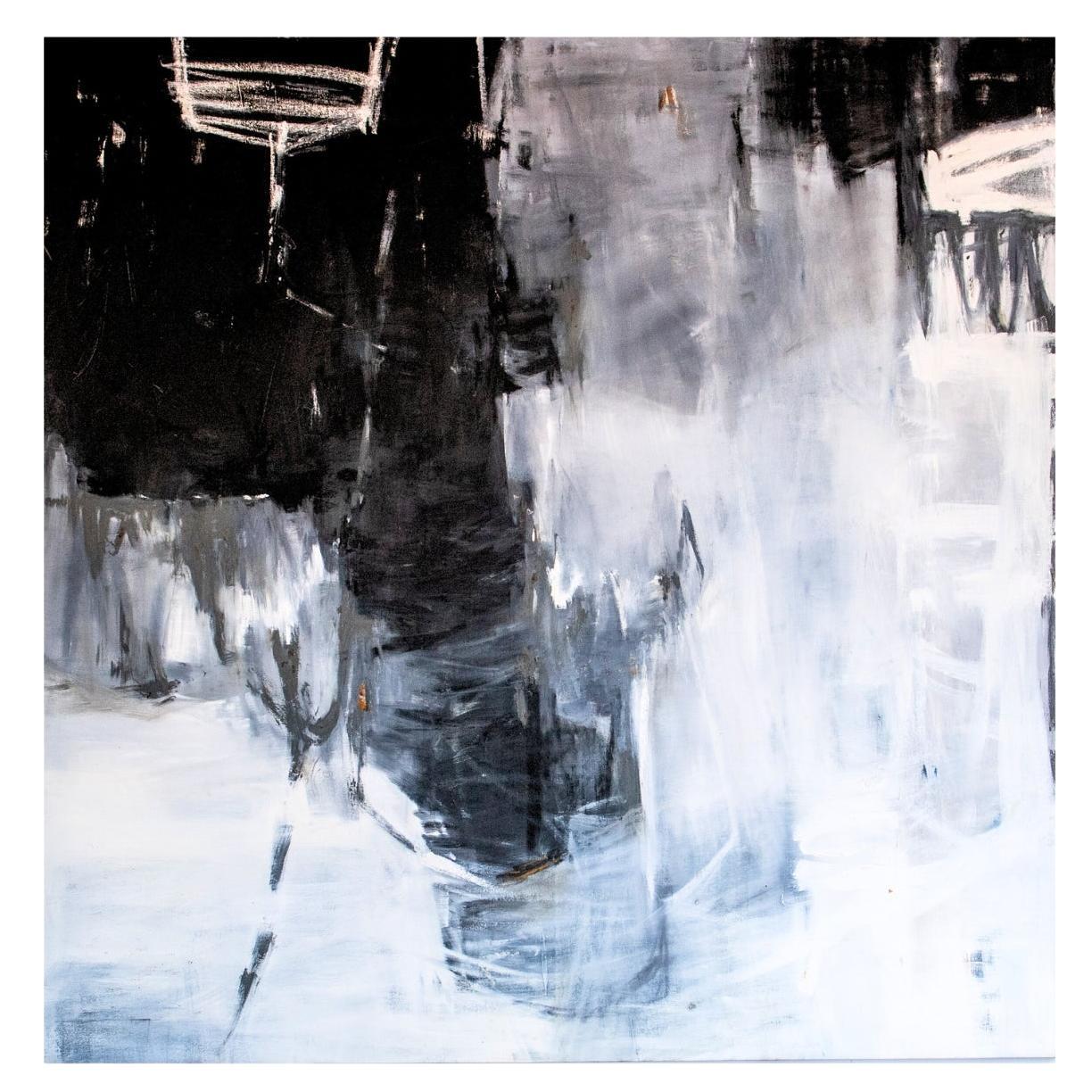 Monumental Black and White Abstract Painting,  Oil, by Dixie Purvis