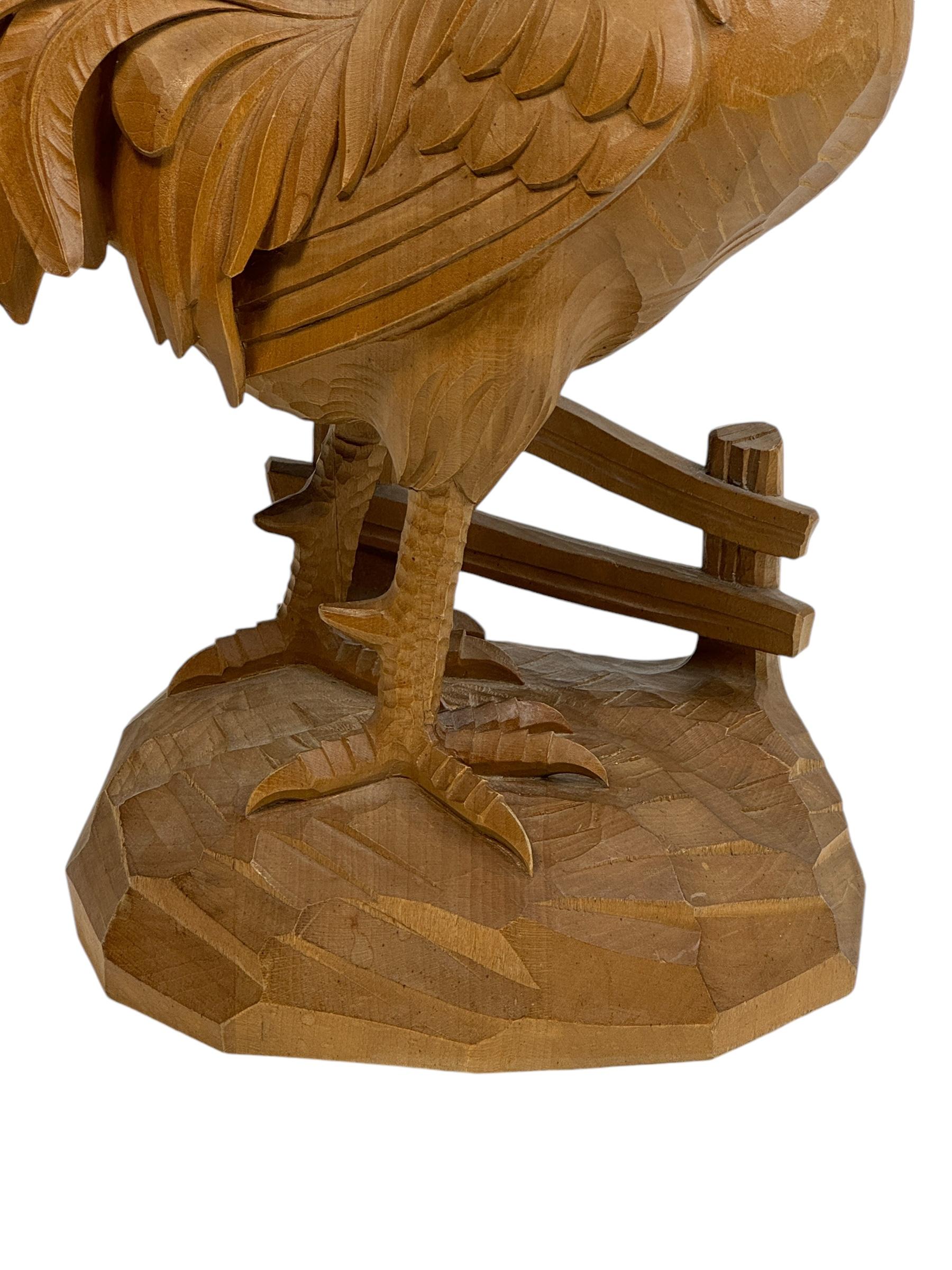 Monumental Black Forest Rooster Statue wood carved, Germany Nuremberg In Good Condition For Sale In Nuernberg, DE