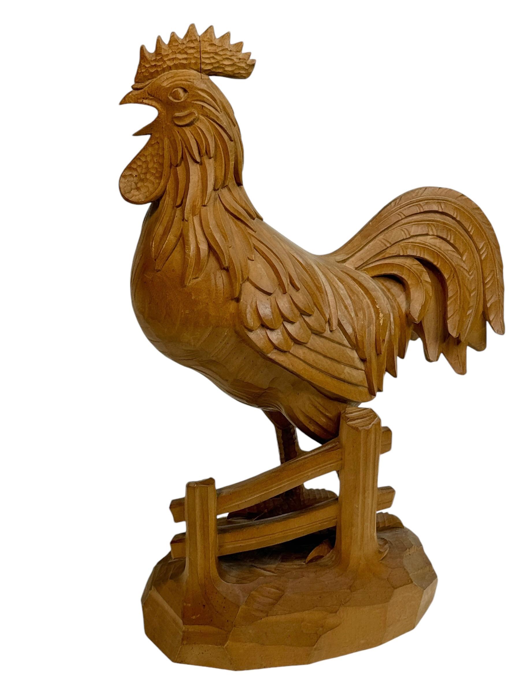 Mid-20th Century Monumental Black Forest Rooster Statue wood carved, Germany Nuremberg For Sale