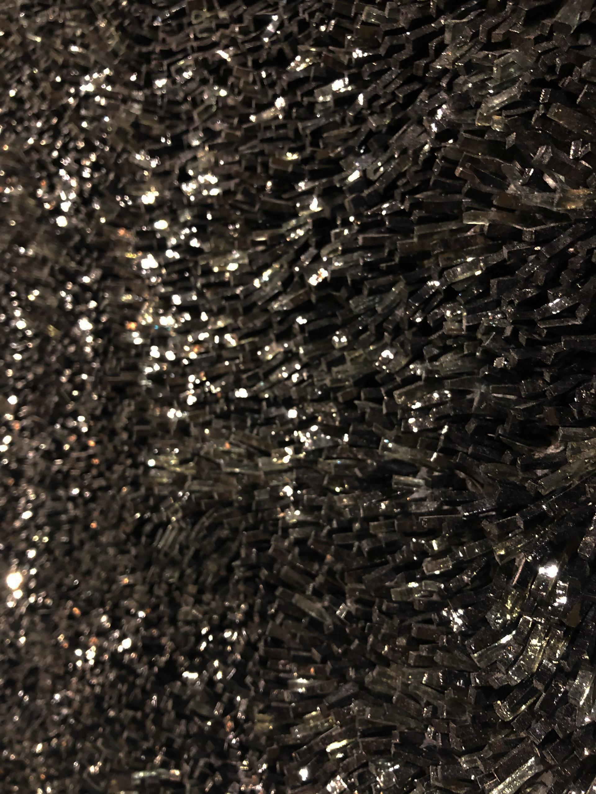Italian Monumental Black Glass Mosaic in Iron Circular Frame by CaCo3