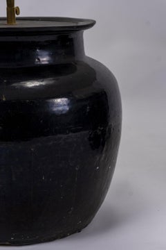 Monumental Black Glazed Pottery Lamp