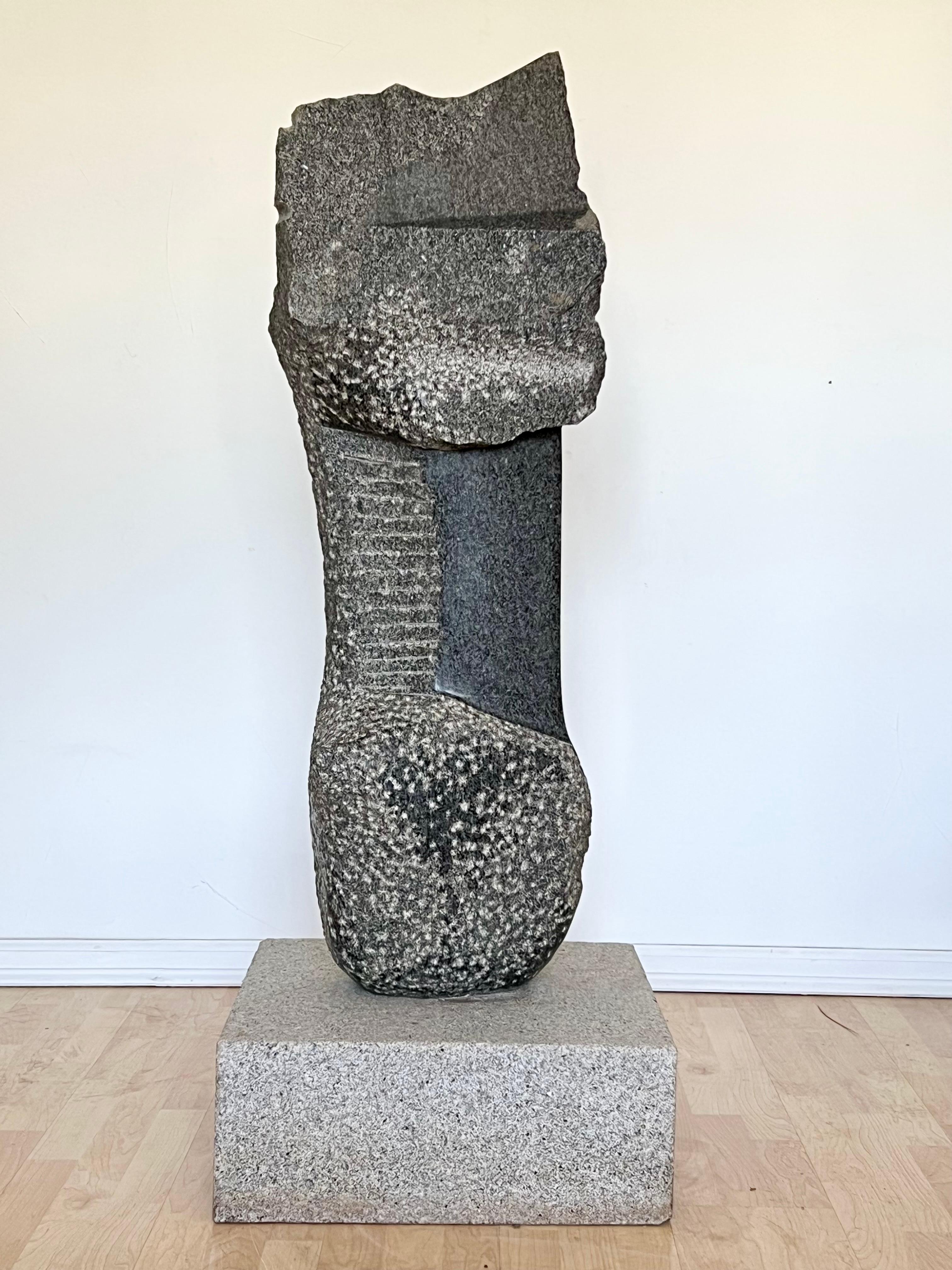 Absolutely stunning hand carved black granite large-scale abstract sculpture in the manner of Isamu Noguchi c1980s. Expertly crafted piece with incredible details. Acquired from a Bay-Area collector who had a collection of Noguchi pieces, all