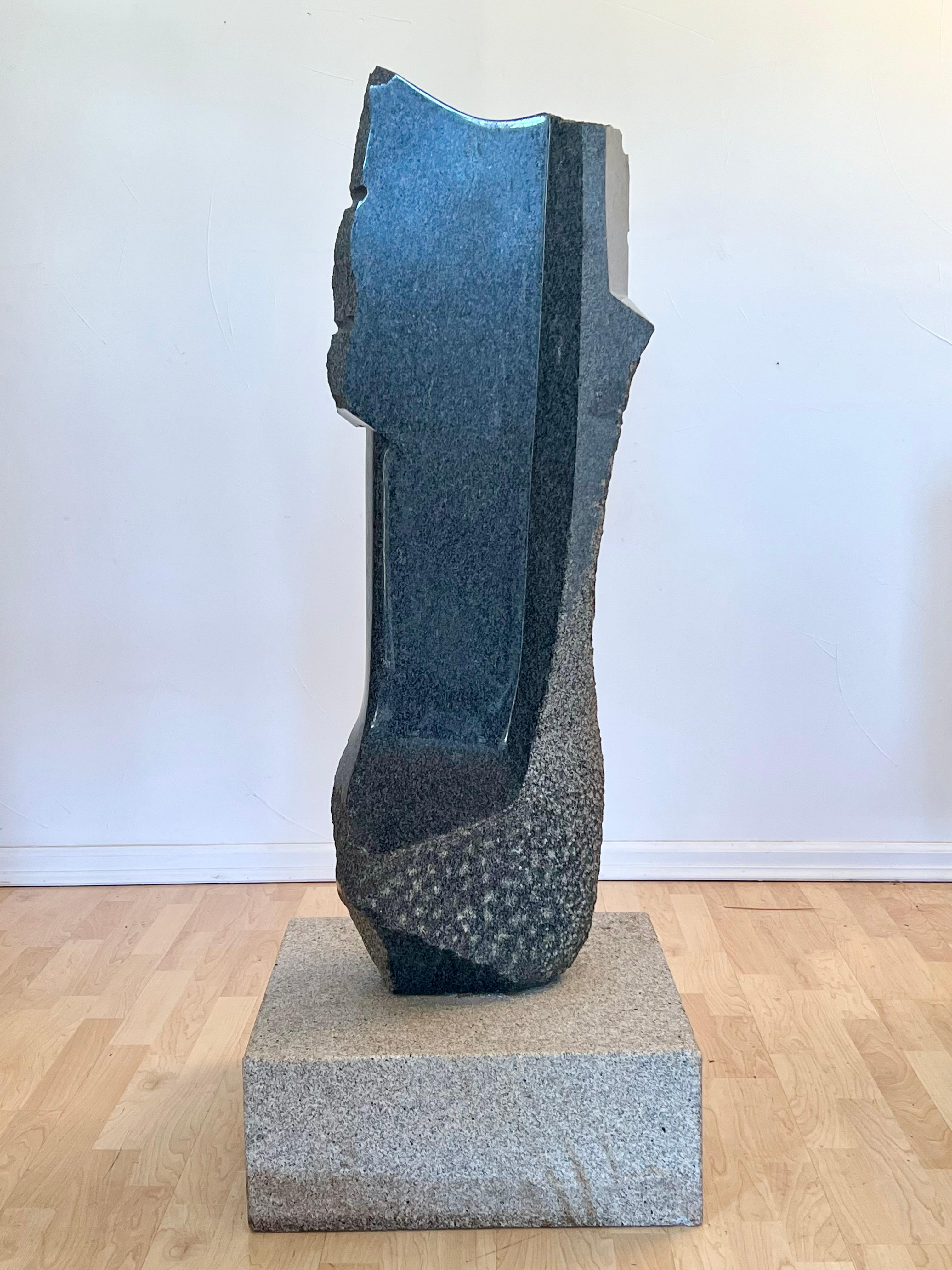 Hand-Carved Monumental Black Granite Abstract Sculpture in the style of Noguchi