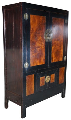 Monumental Black Lacquer Carpathian Elm Burl Wedding Cabinet Linen Press Armoire