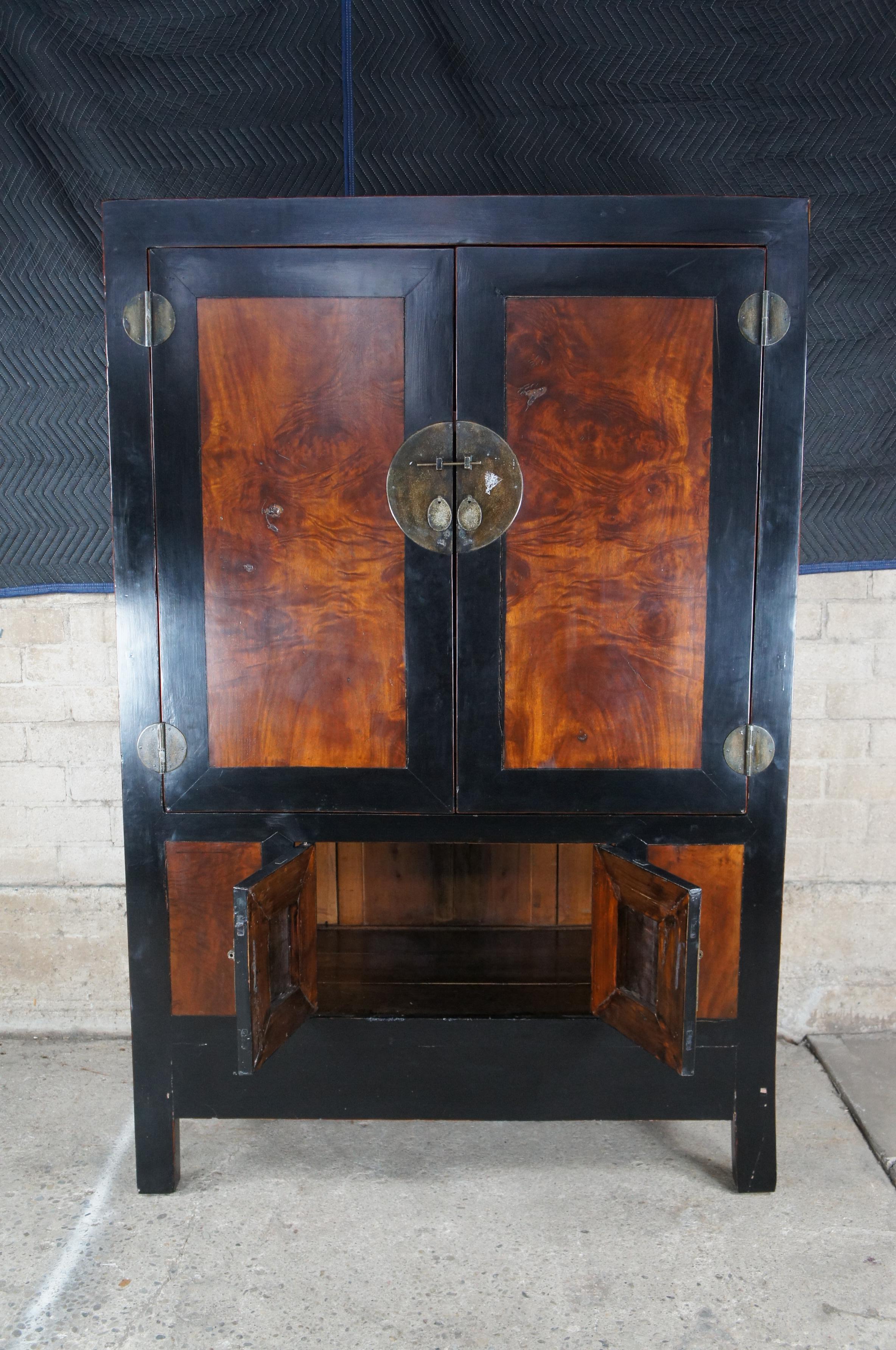 Monumental Black Lacquer Carpathian Elm Burl Wedding Cabinet Linen Press Armoire 2