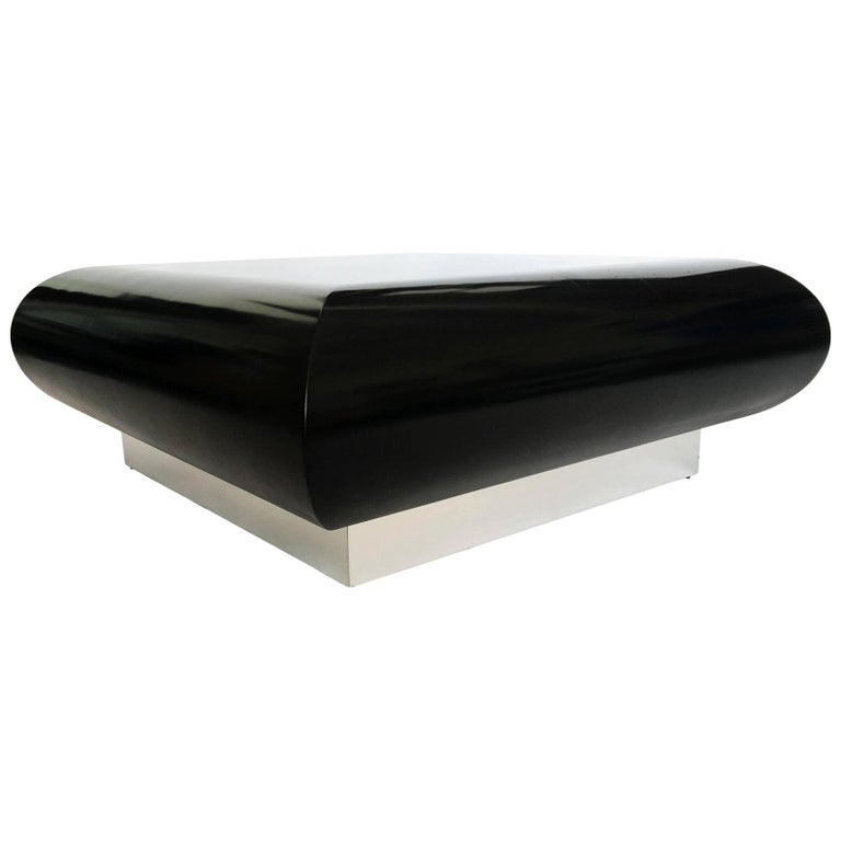 Monumental Black Lacquered Low Table by Directional For Sale