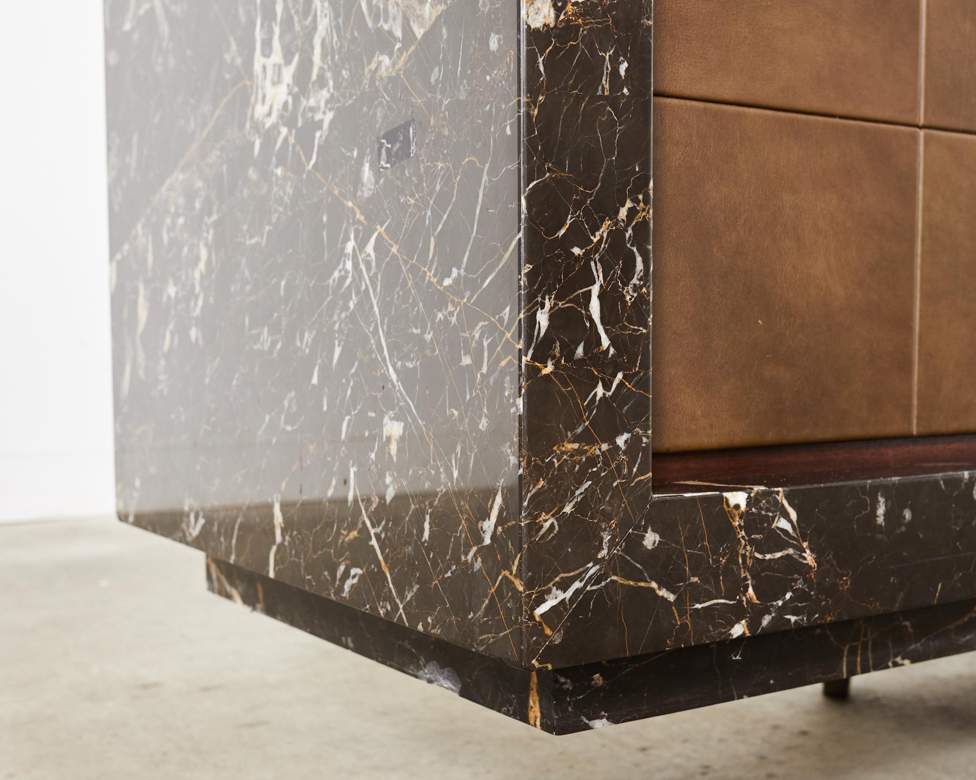Monumental Black Marble Case Leather Sideboard Credenza  For Sale 10