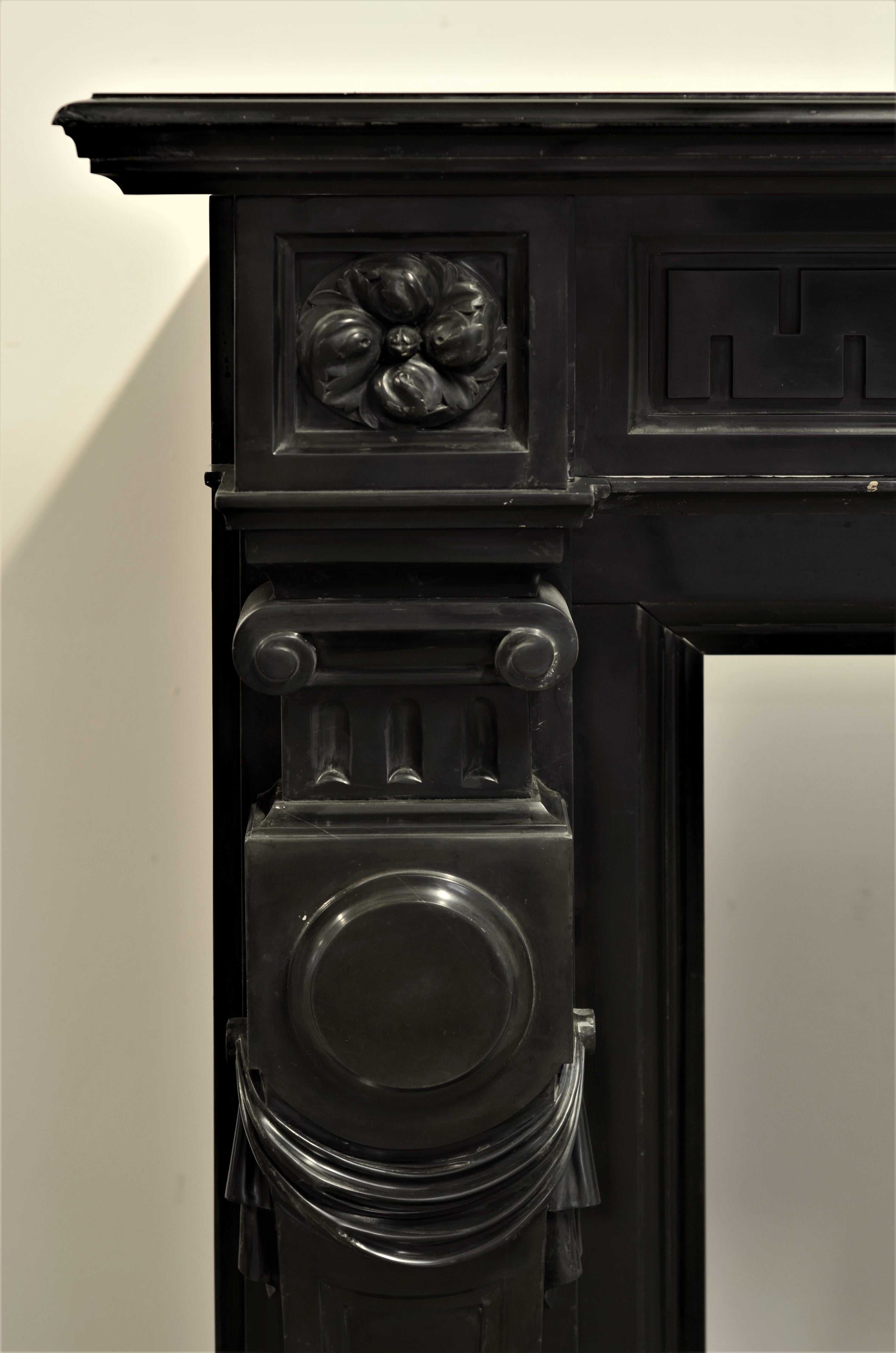 Monumental Black Marble Louis XVI Fireplace Mantel In Good Condition For Sale In Haarlem, Noord-Holland