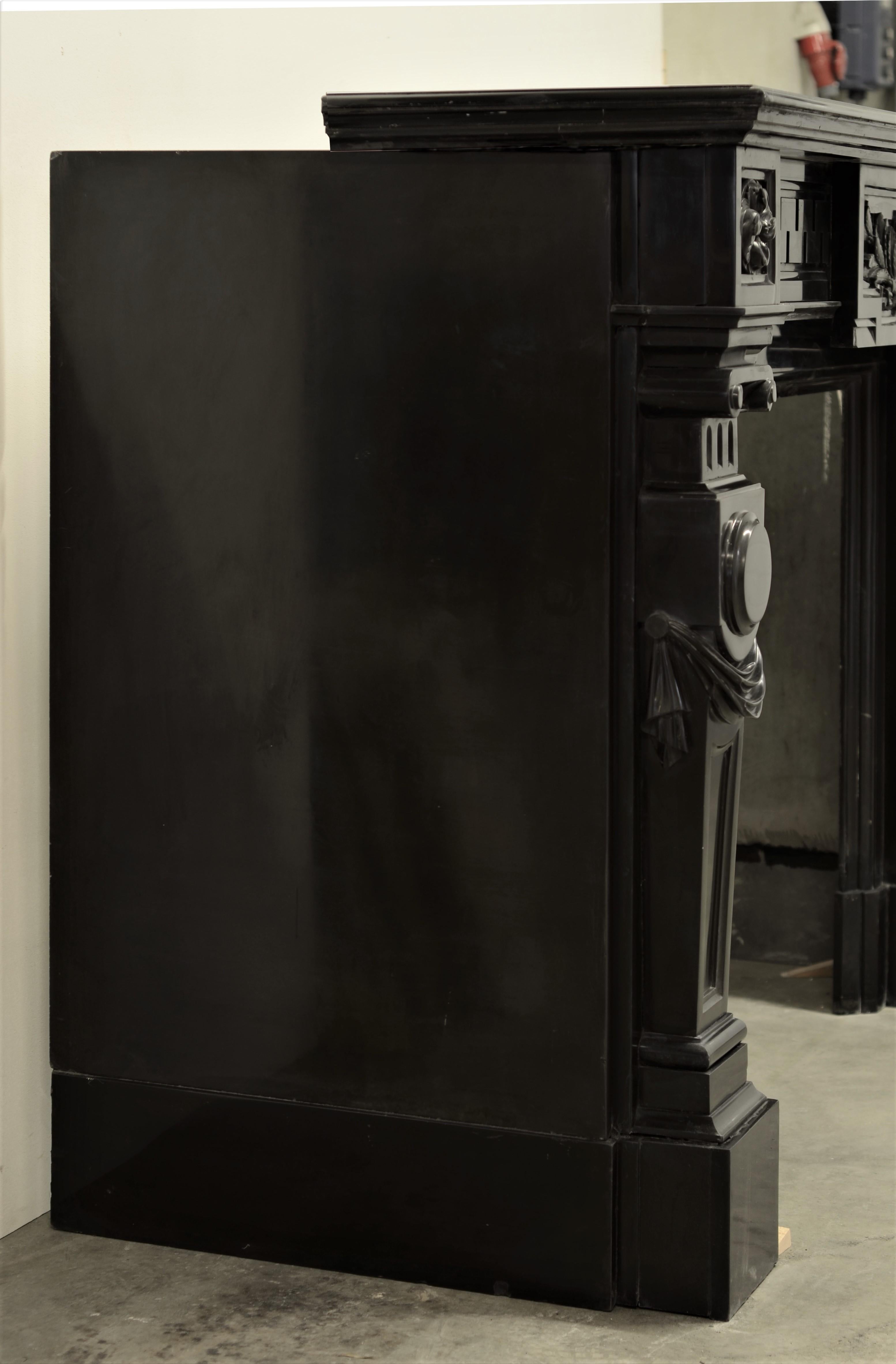 Monumental Black Marble Louis XVI Fireplace Mantel For Sale 1