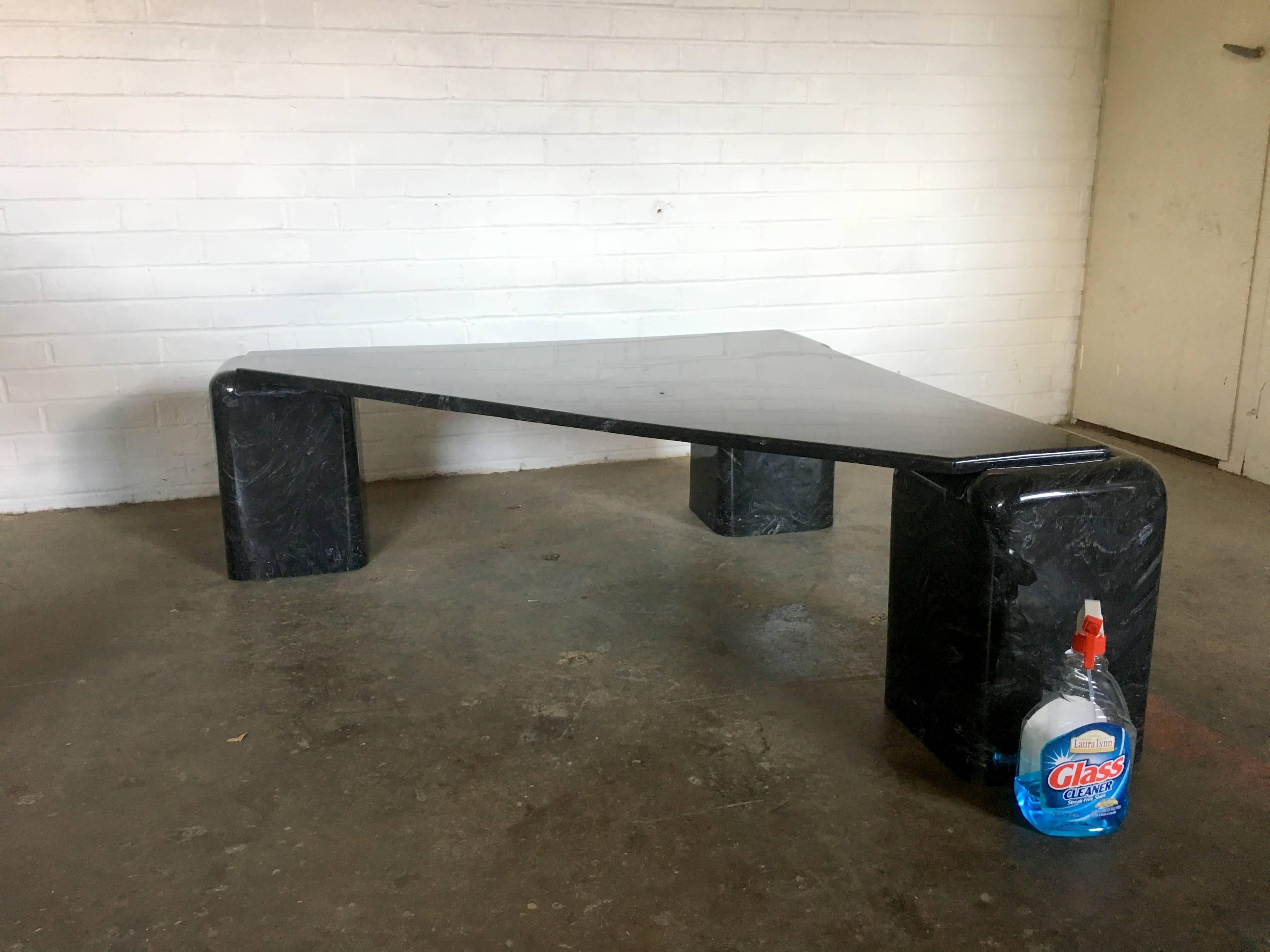 Late 20th Century Monumental Black Marble Triangular Cocktail Table